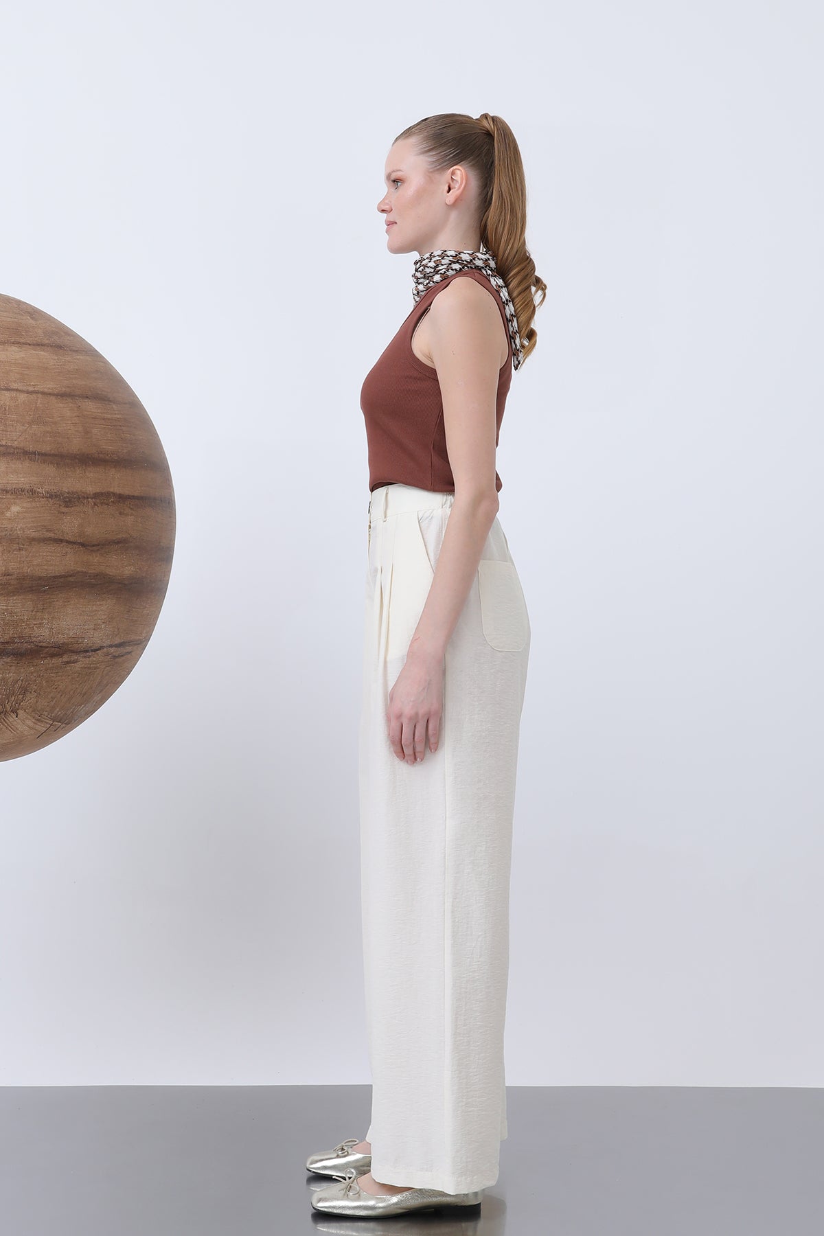 Kadın Pileli Basic Pantolon -32233PNT SAND BEIGE