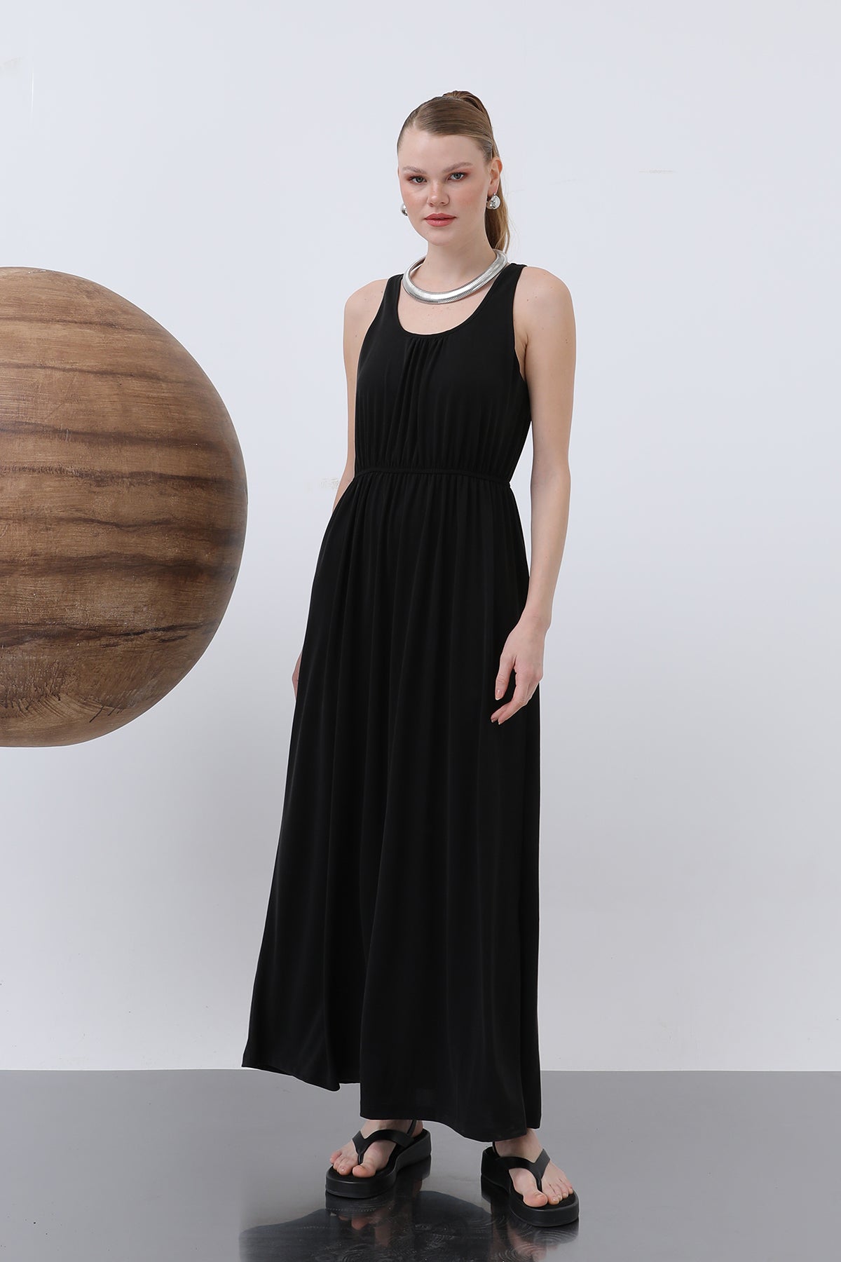 Kadın Basic Askılı Uzun Elbise - 32235ELB BLACK