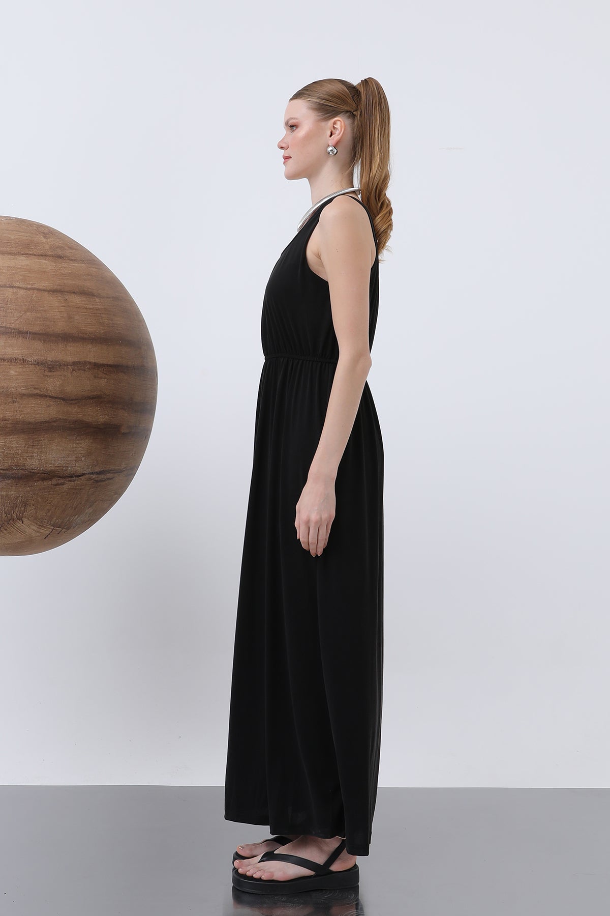 Kadın Basic Askılı Uzun Elbise - 32235ELB BLACK