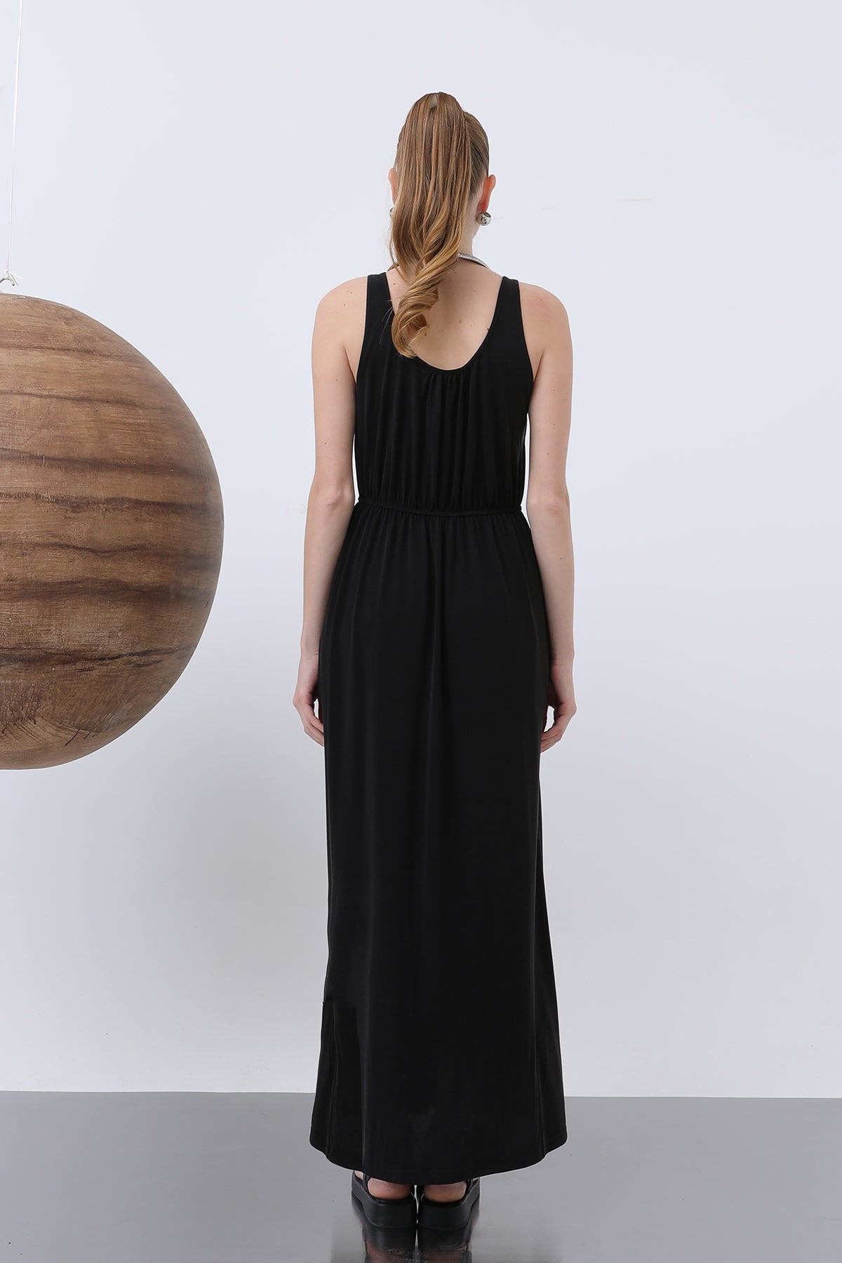 Kadın Basic Askılı Uzun Elbise - 32235ELB BLACK
