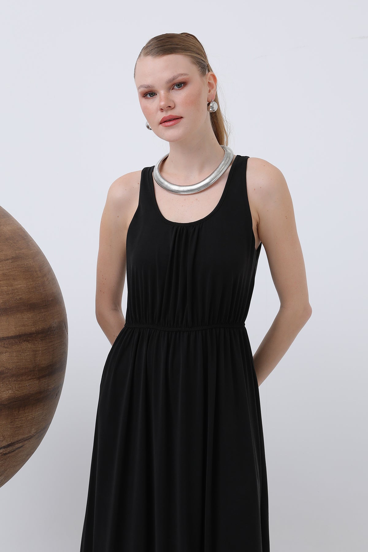Kadın Basic Askılı Uzun Elbise - 32235ELB BLACK