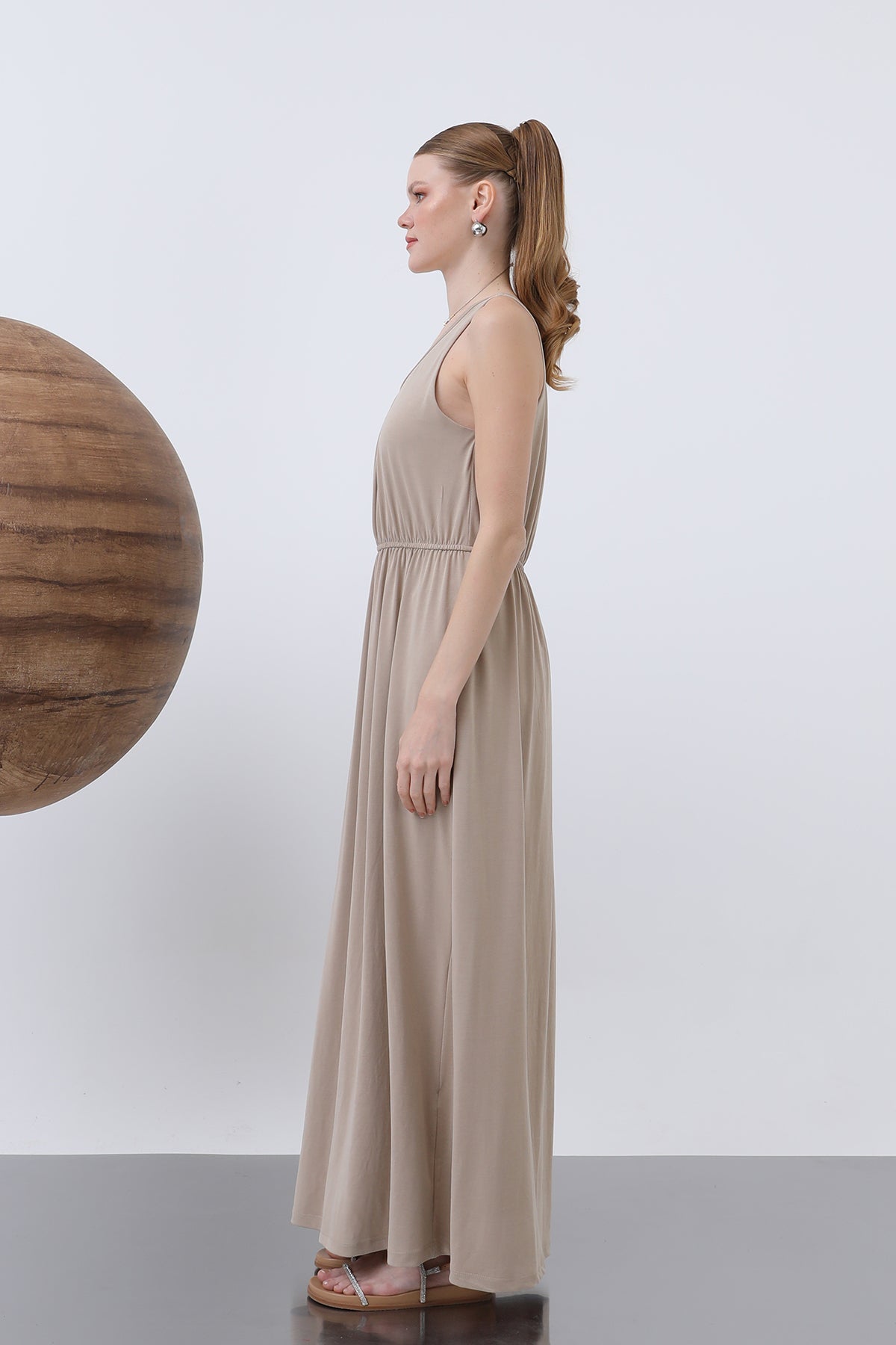 Kadın Basic Askılı Uzun Elbise - 32235ELB BEIGE