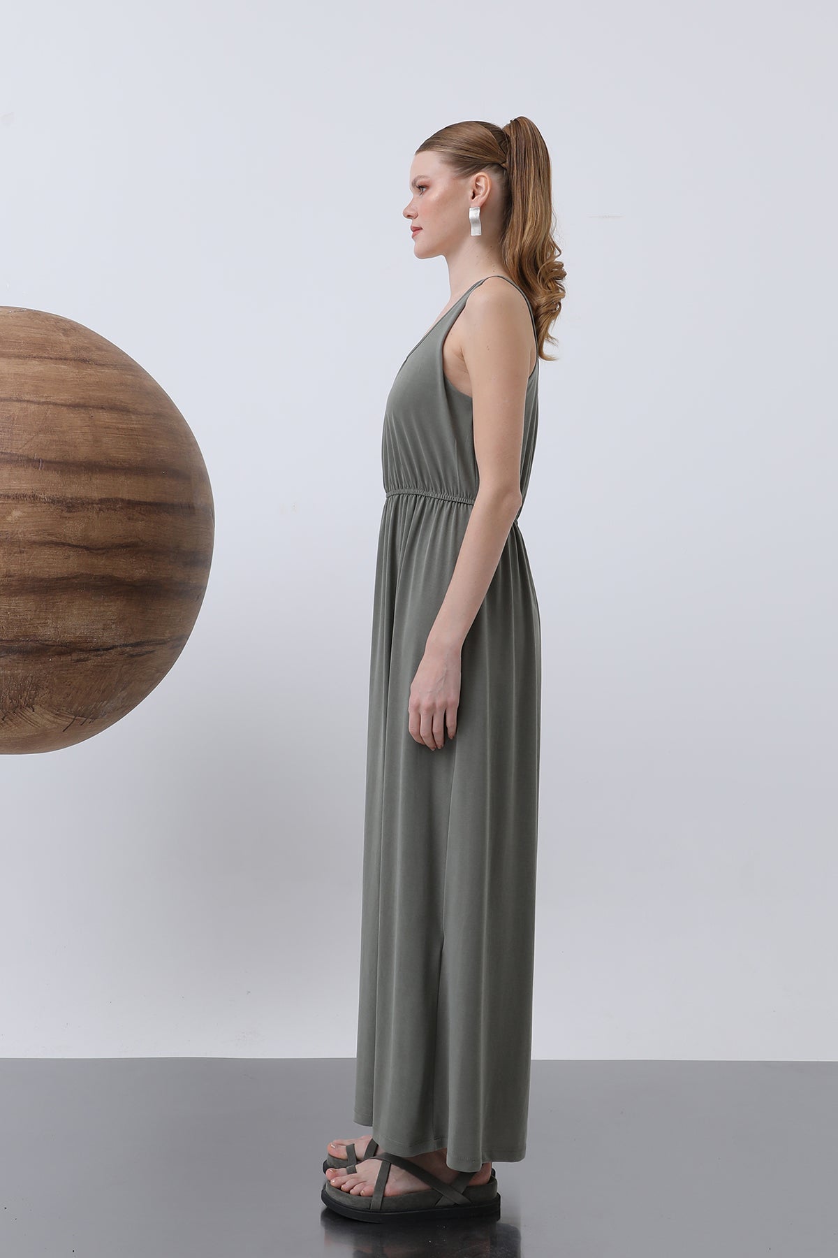 Kadın Basic Askılı Uzun Elbise - 32235ELB KHAKI