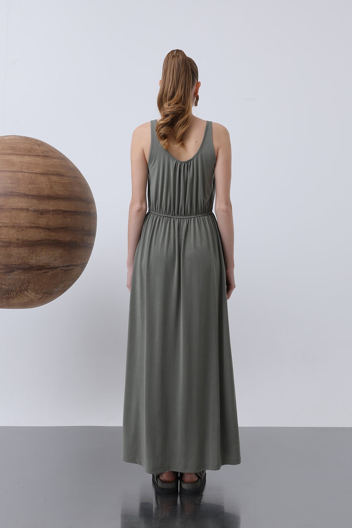 Kadın Basic Askılı Uzun Elbise - 32235ELB KHAKI