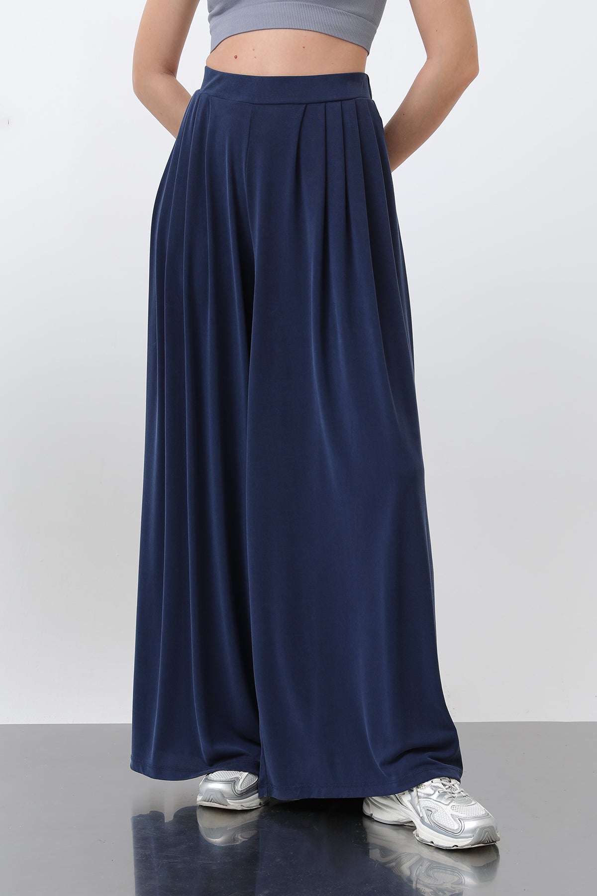 Kadın Basic Bel Lastikli Bol Pantolon -32238PNT NAVY