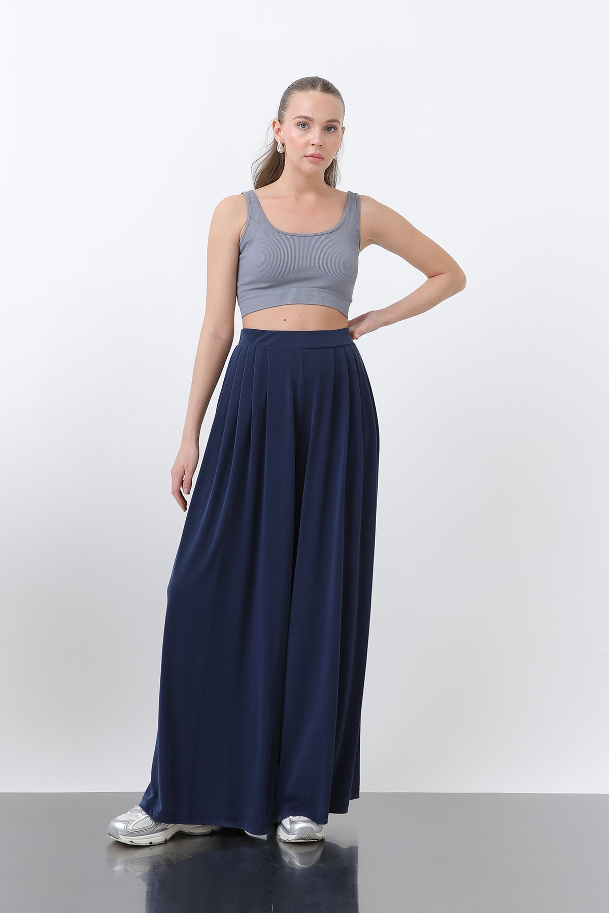 Kadın Basic Bel Lastikli Bol Pantolon -32238PNT NAVY