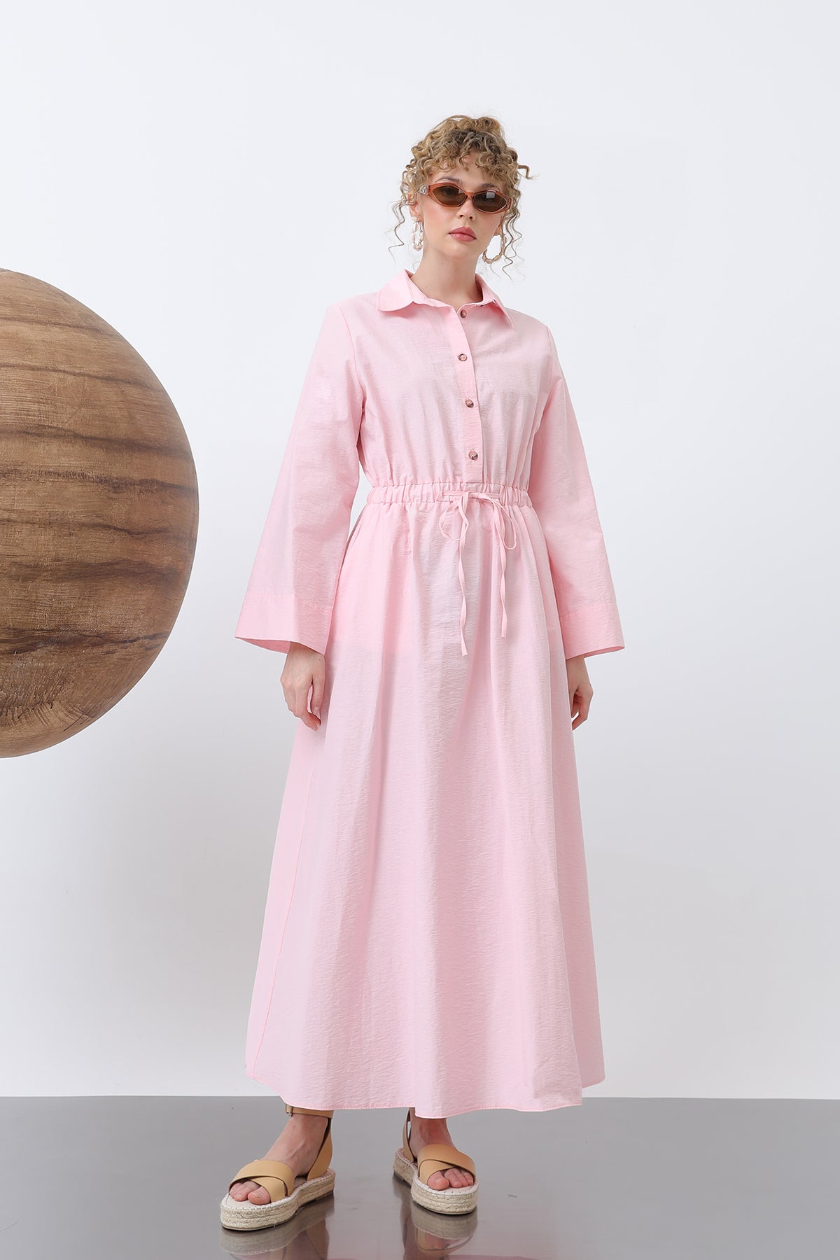 Kadın Belden Bağlamalı Uzun Kollu Elbise - 32243ELB PINK