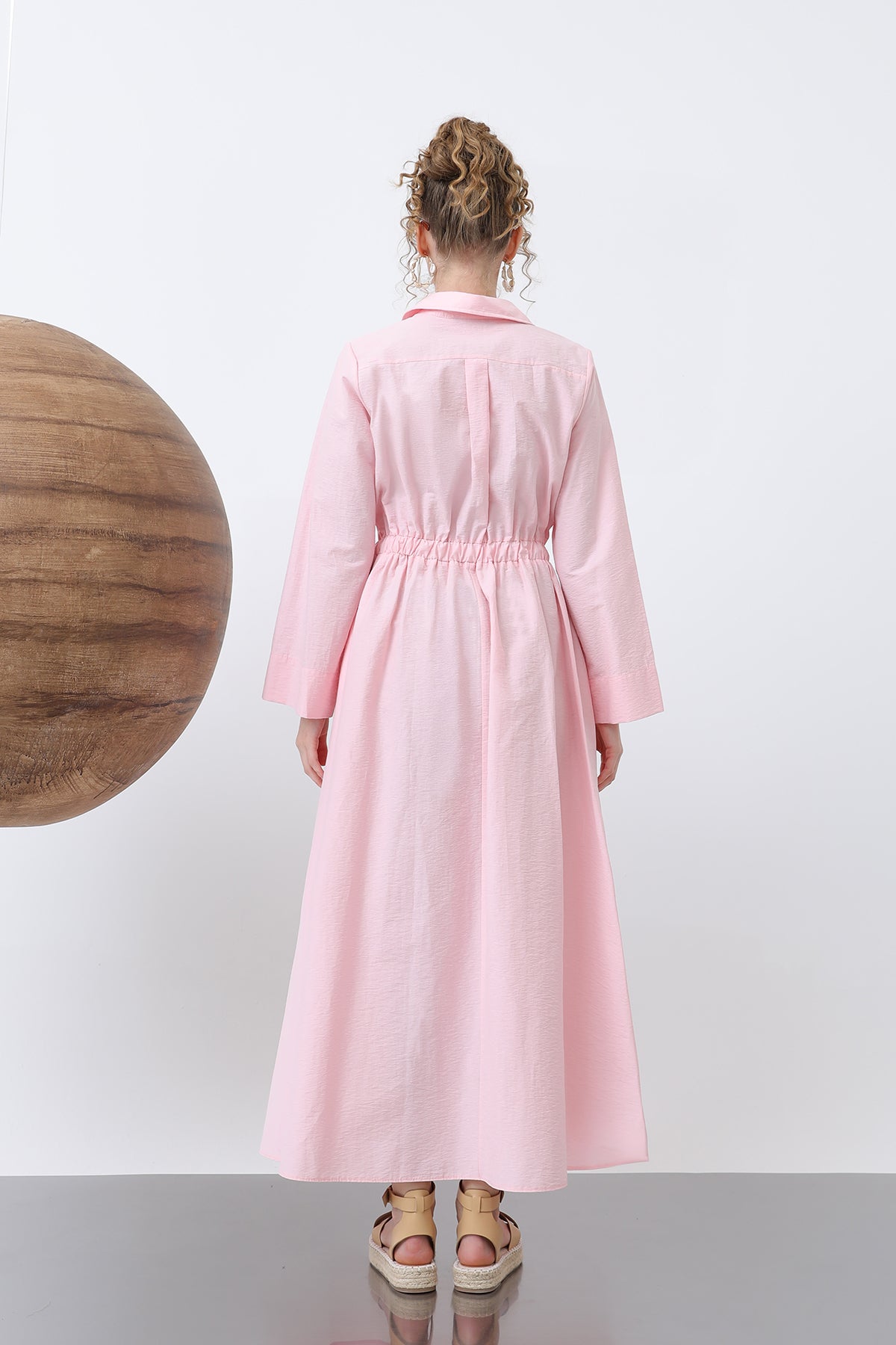 Kadın Belden Bağlamalı Uzun Kollu Elbise - 32243ELB PINK