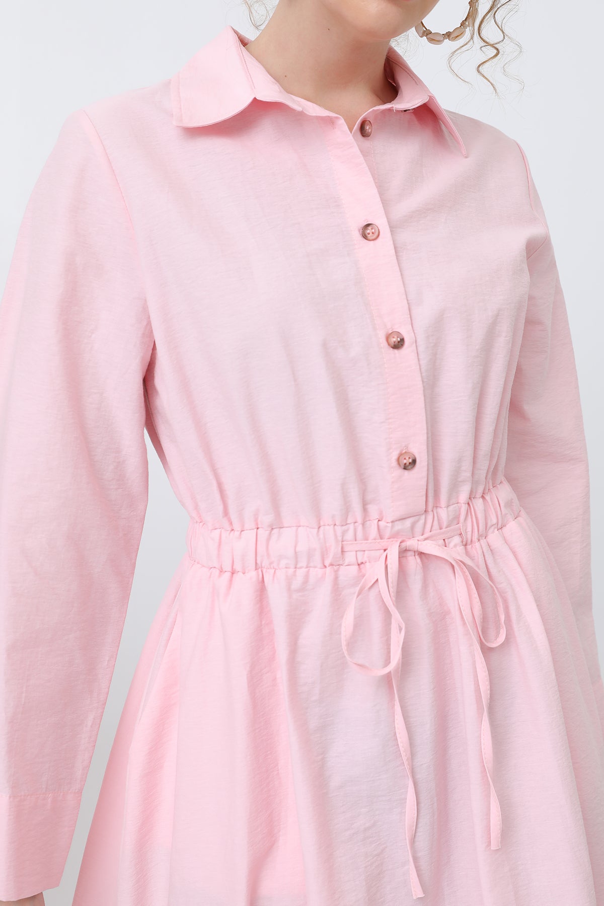 Kadın Belden Bağlamalı Uzun Kollu Elbise - 32243ELB PINK