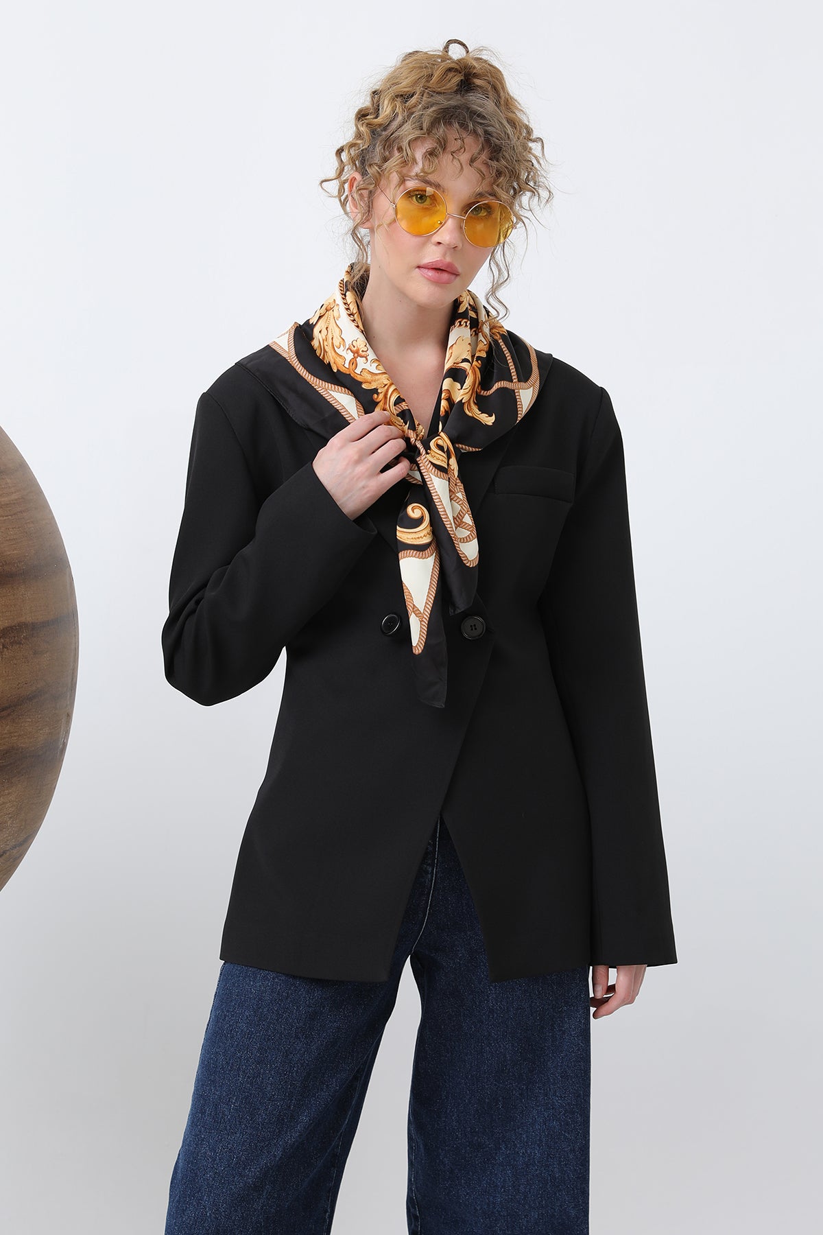 Kadın Önden Düğmeli Blazer Ceket -32245CKT BLACK