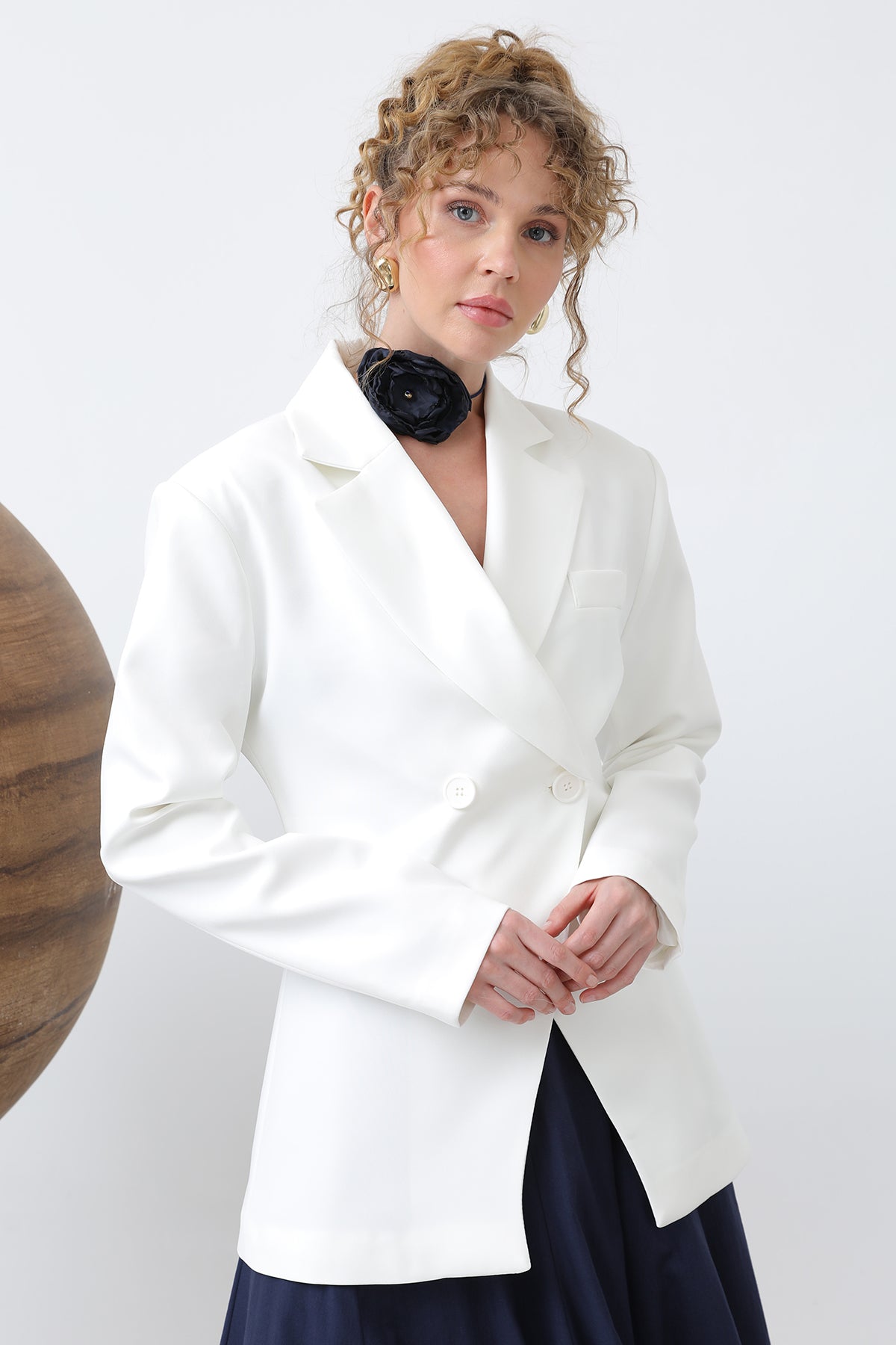 Kadın Önden Düğmeli Blazer Ceket -32245CKT ECRU