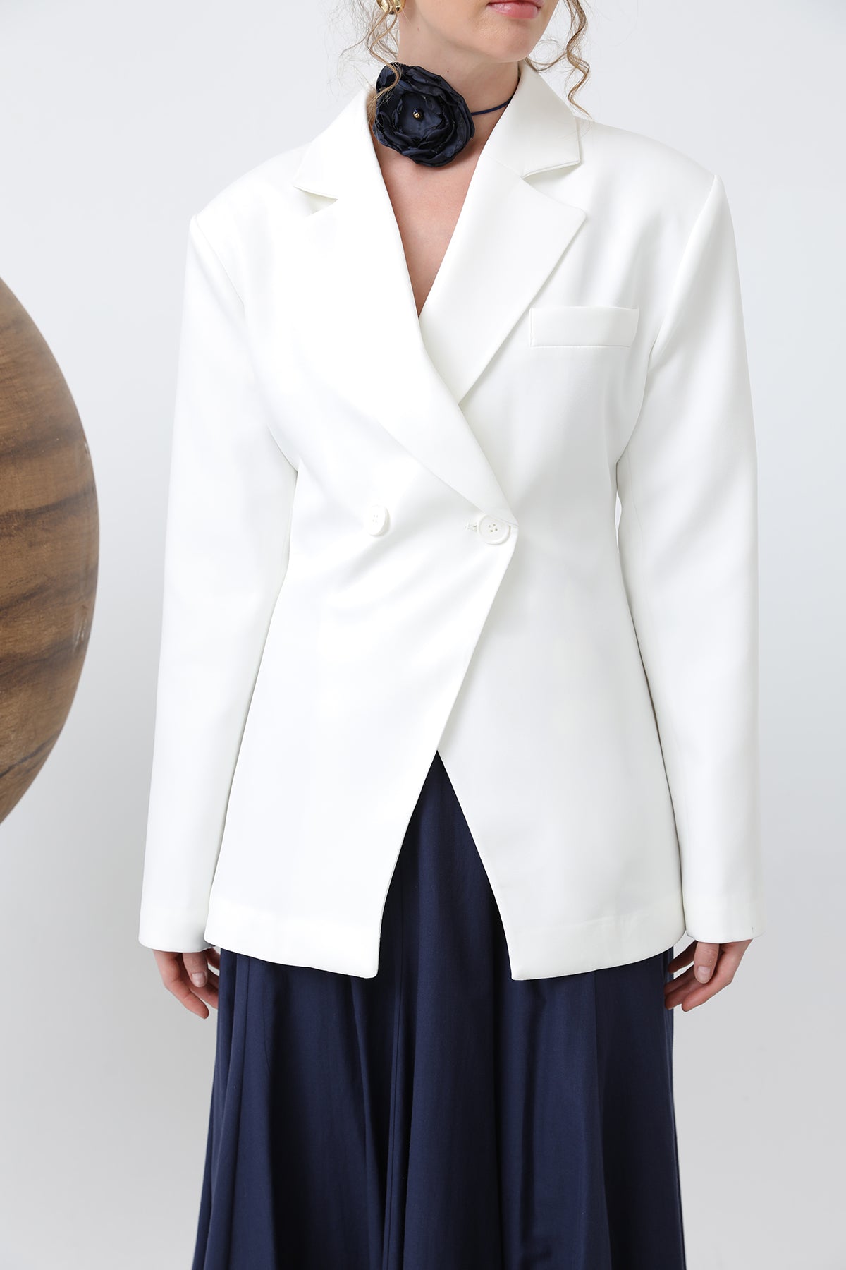 Kadın Önden Düğmeli Blazer Ceket -32245CKT ECRU