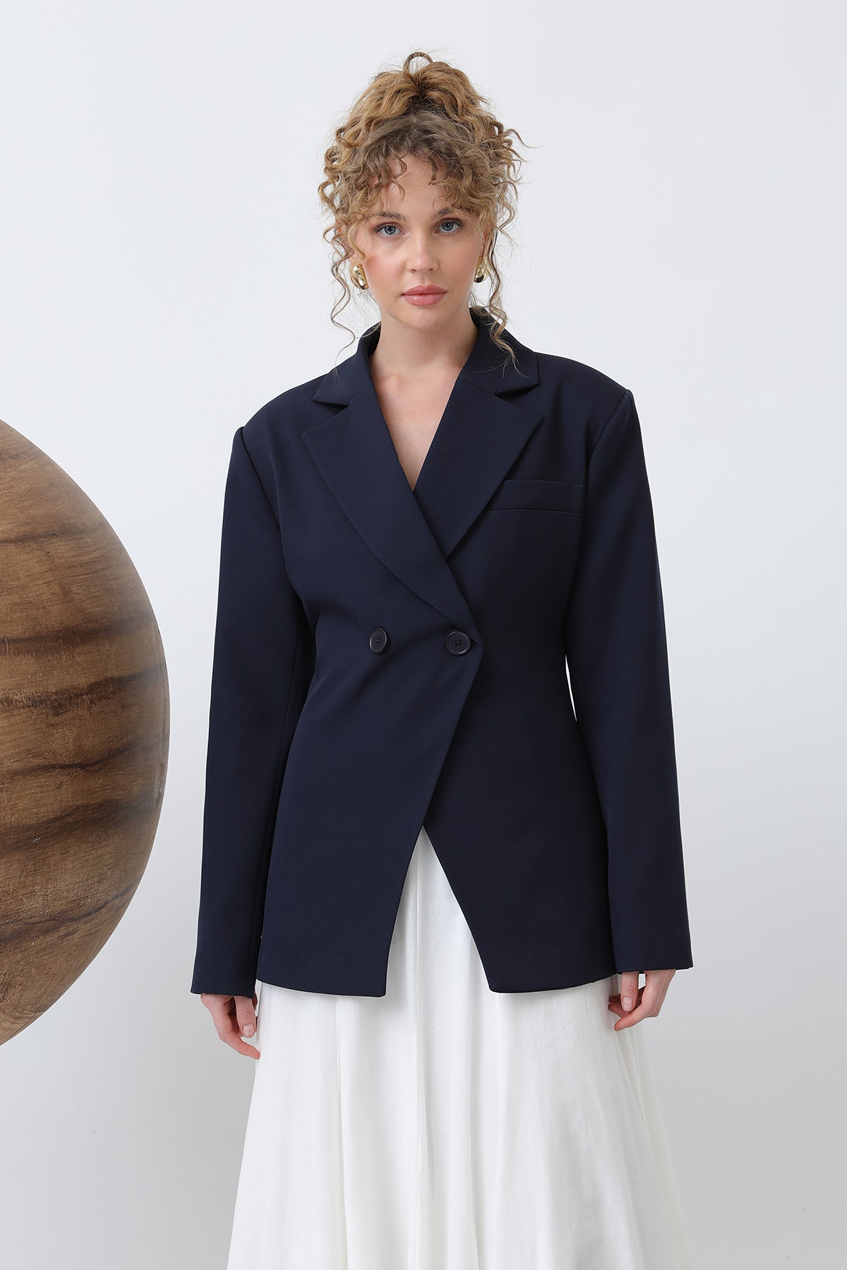 Kadın Önden Düğmeli Blazer Ceket -32245CKT NAVY