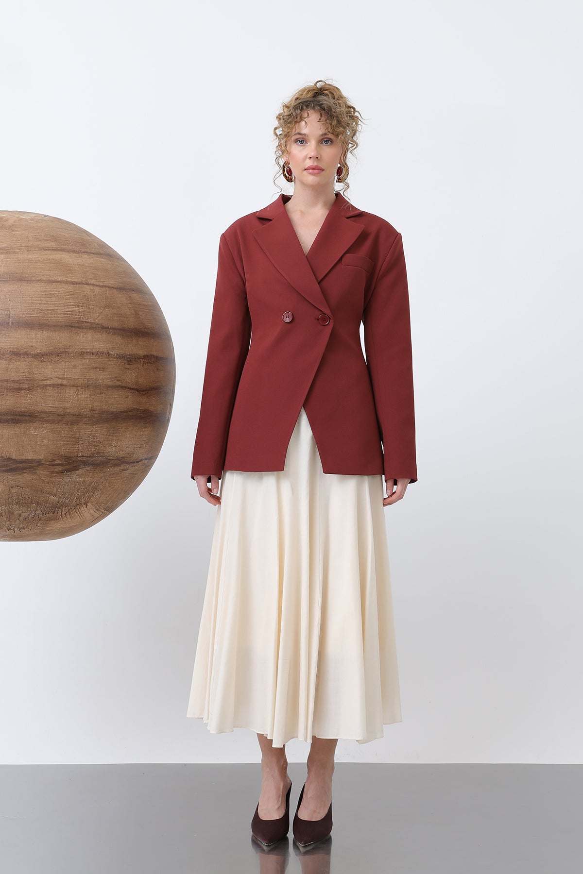 Kadın Önden Düğmeli Blazer Ceket -32245CKT BURGUNDY