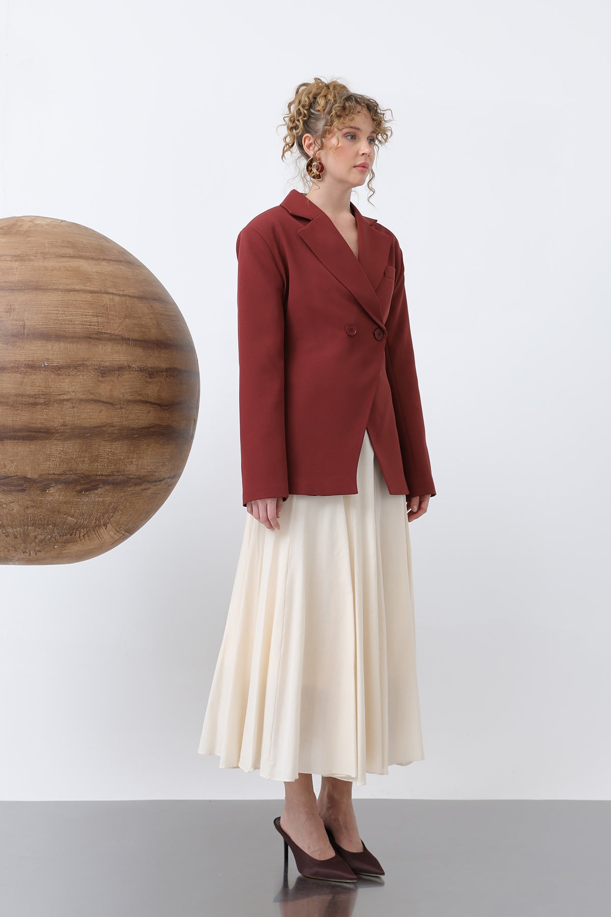 Kadın Önden Düğmeli Blazer Ceket -32245CKT BURGUNDY