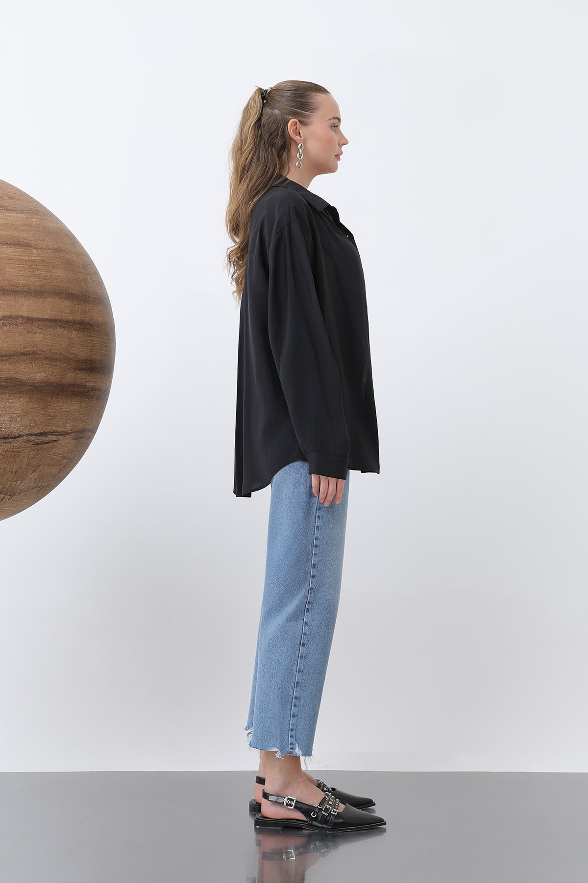 Kadın İçli Dışlı Basic Gömlek -32251GML BLACK