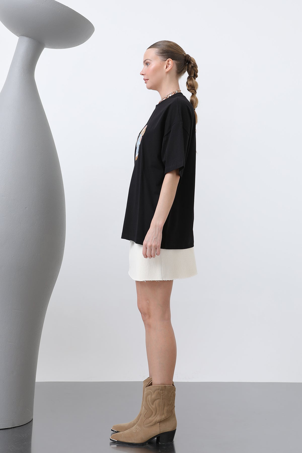 Ayıcık Nakışlı Basic Tshirt -32253TSH BLACK