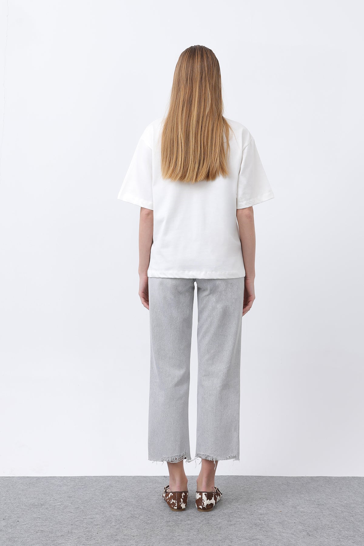 Kadın Kız Baskılı Basic Tshirt -32254TSH ECRU