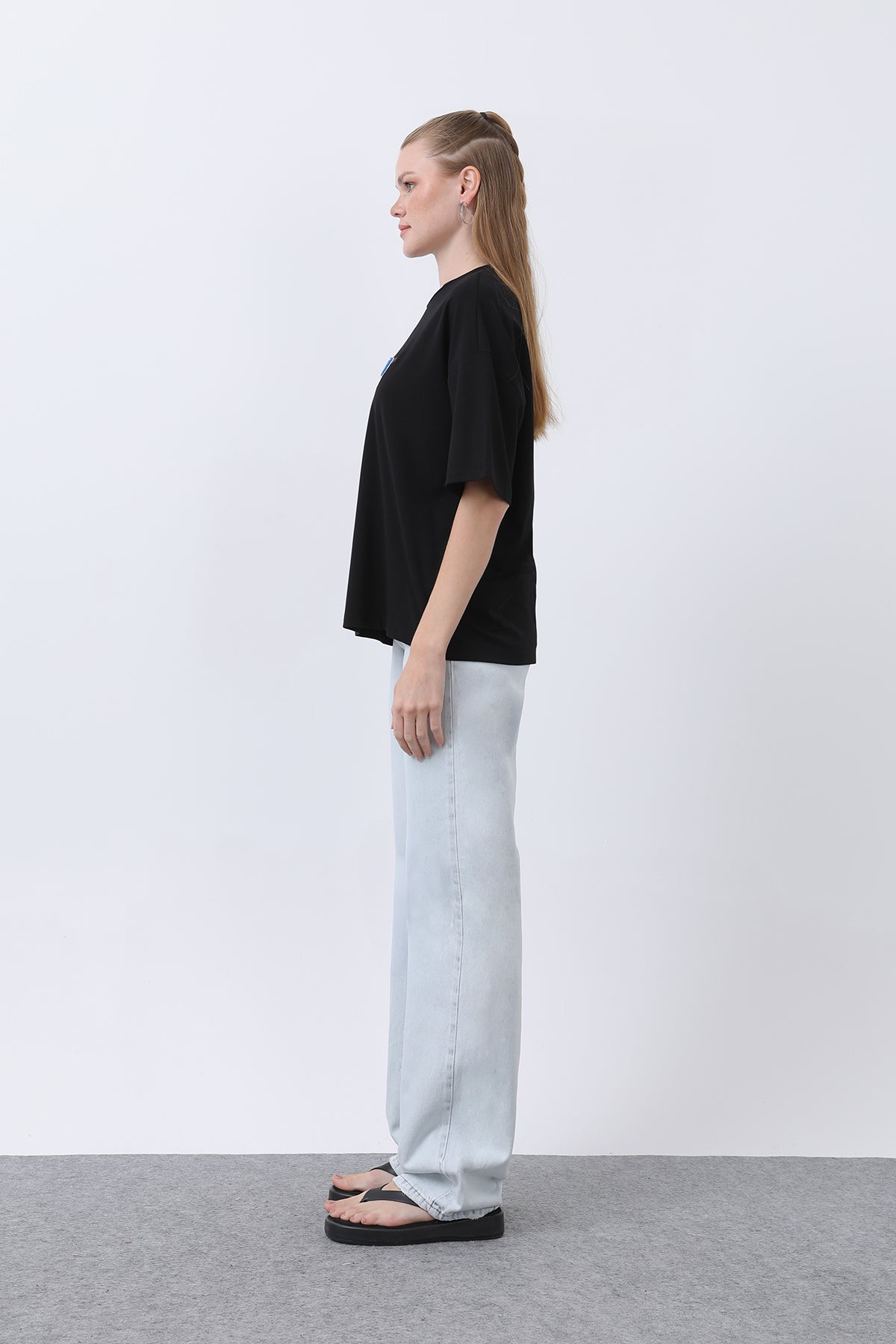 Kadın Köpek Nakışlı Basic Tshirt -32255TSH BLACK