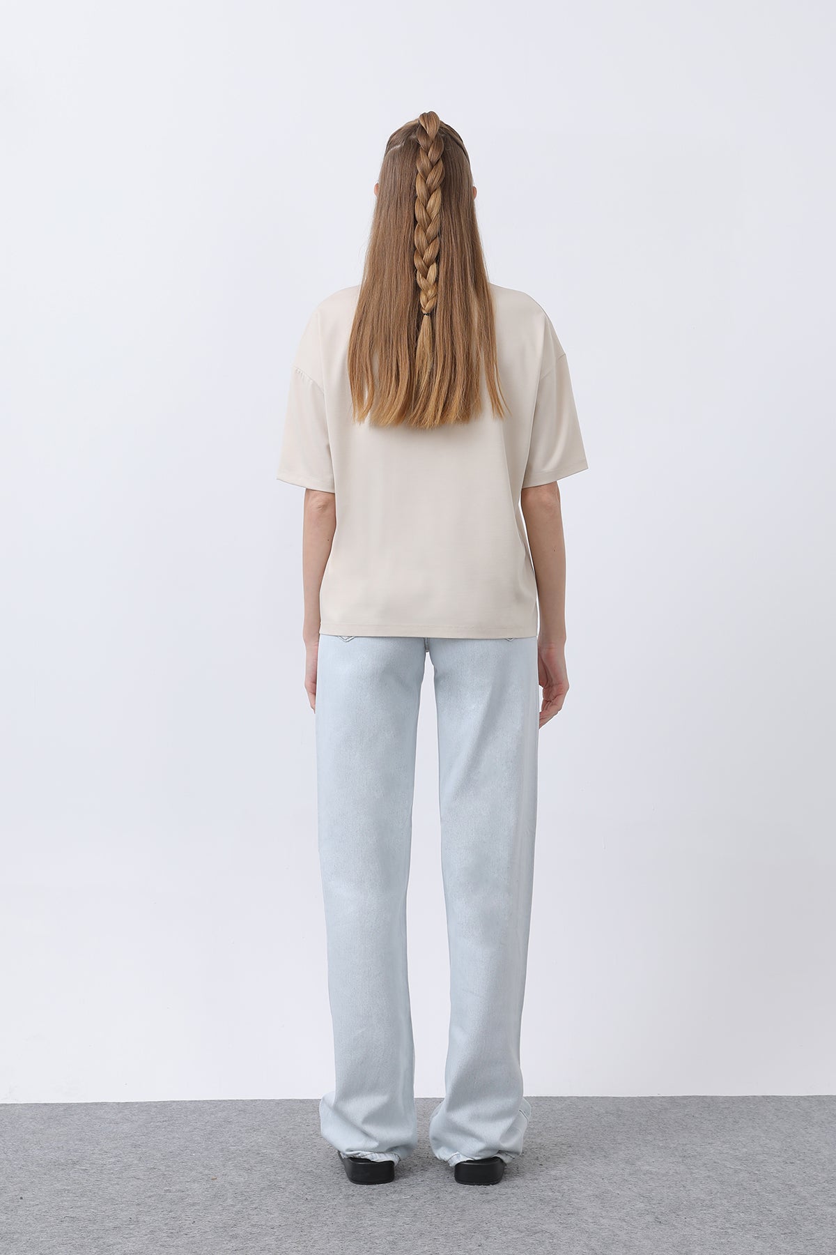 Kadın Köpek Nakışlı Basic Tshirt -32255TSH BEIGE