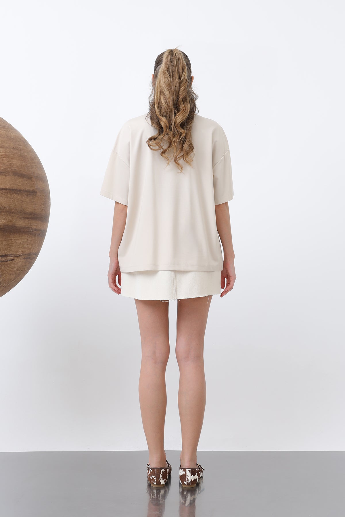 Kadın Ayıcık Nakışlı Basic Tshirt -32256TSH BEIGE