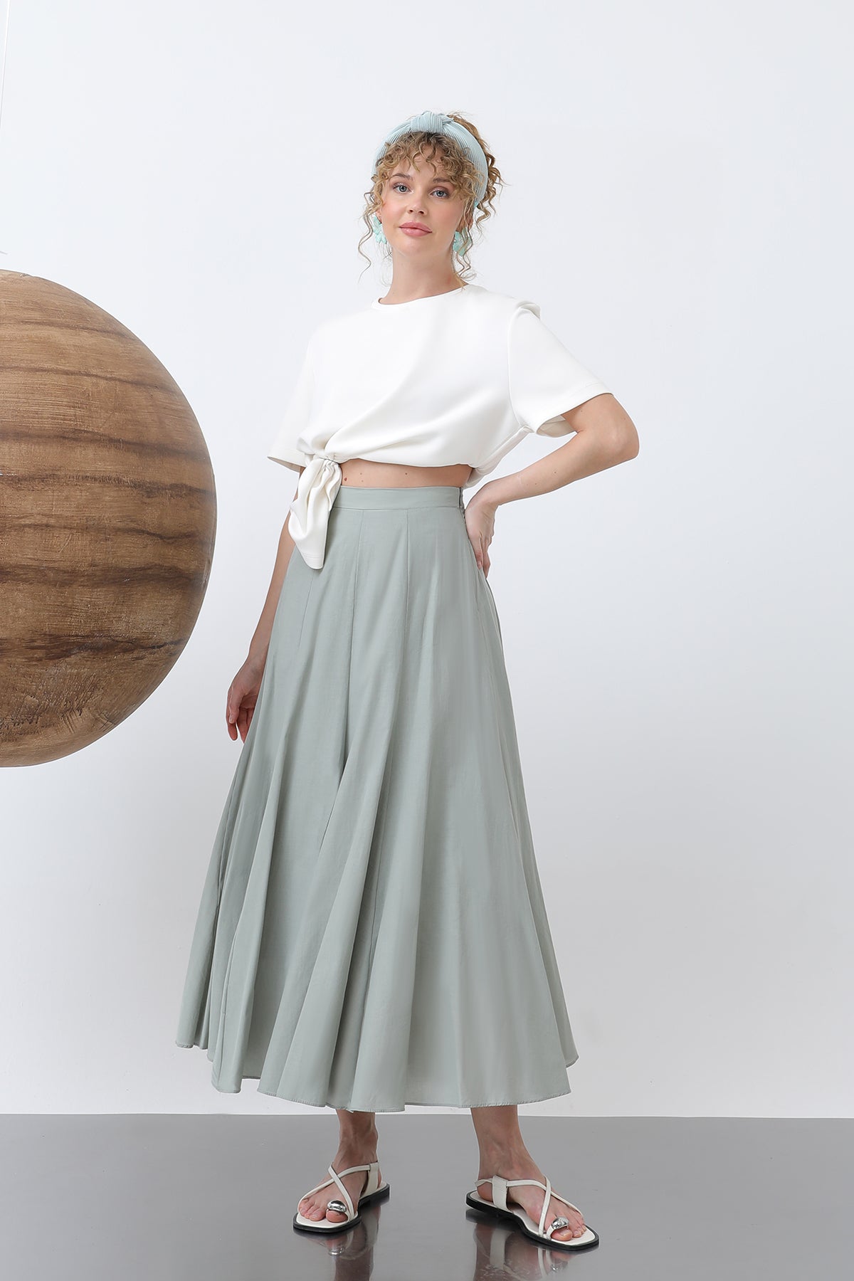 Kadın Uzun Vual Etek -32257ETK ALMOND GREEN