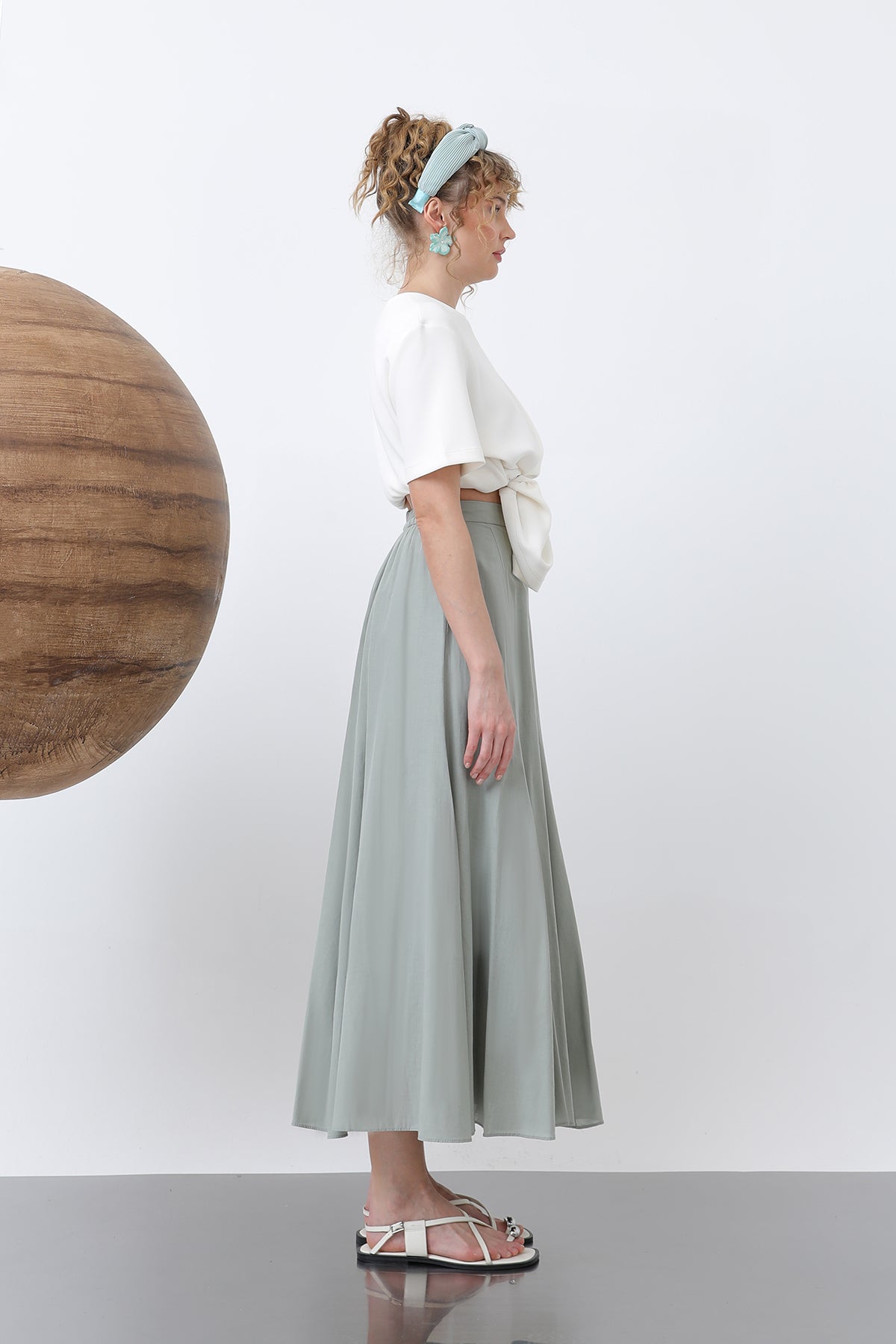 Kadın Uzun Vual Etek -32257ETK ALMOND GREEN