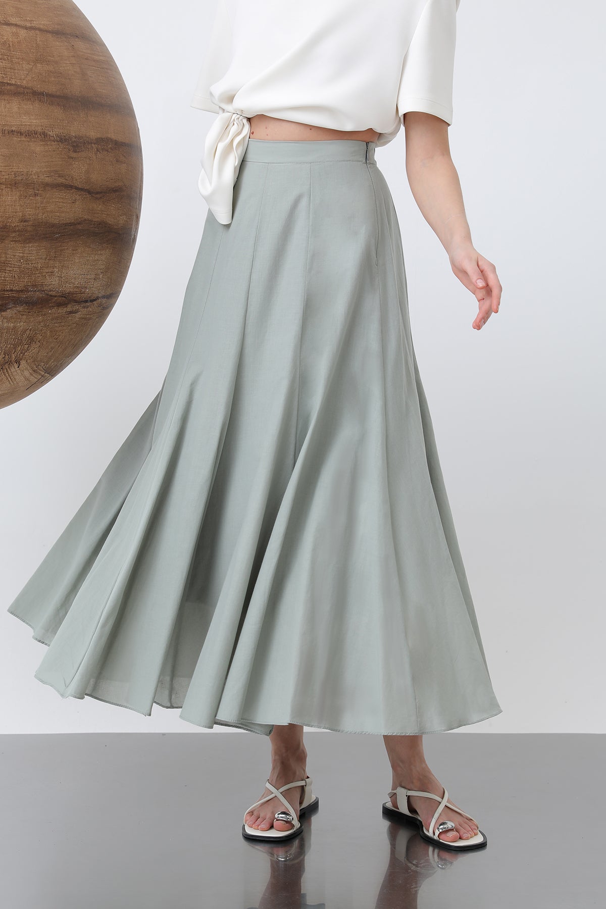 Kadın Uzun Vual Etek -32257ETK ALMOND GREEN