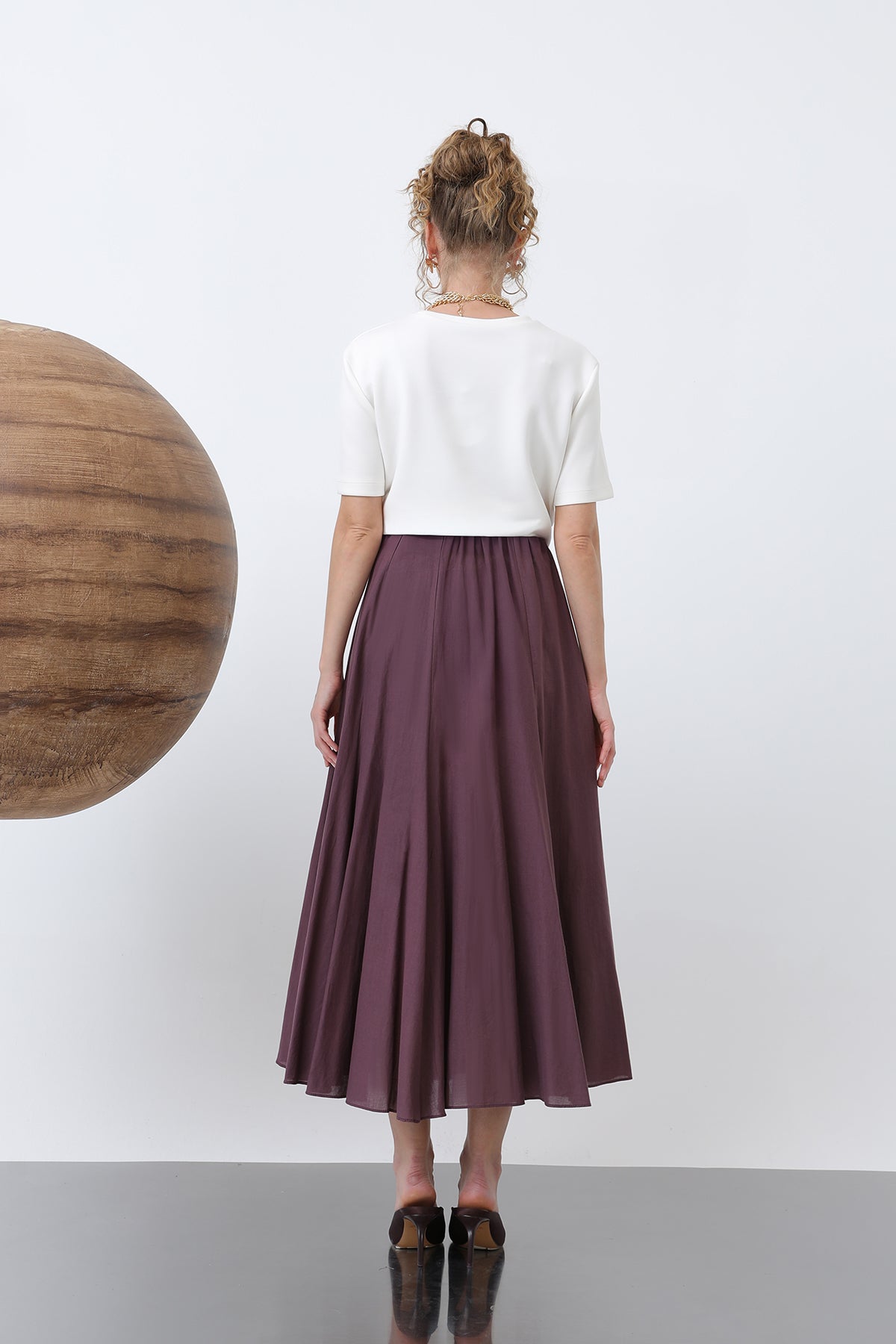 Kadın Uzun Vual Etek -32257ETK BURGUNDY