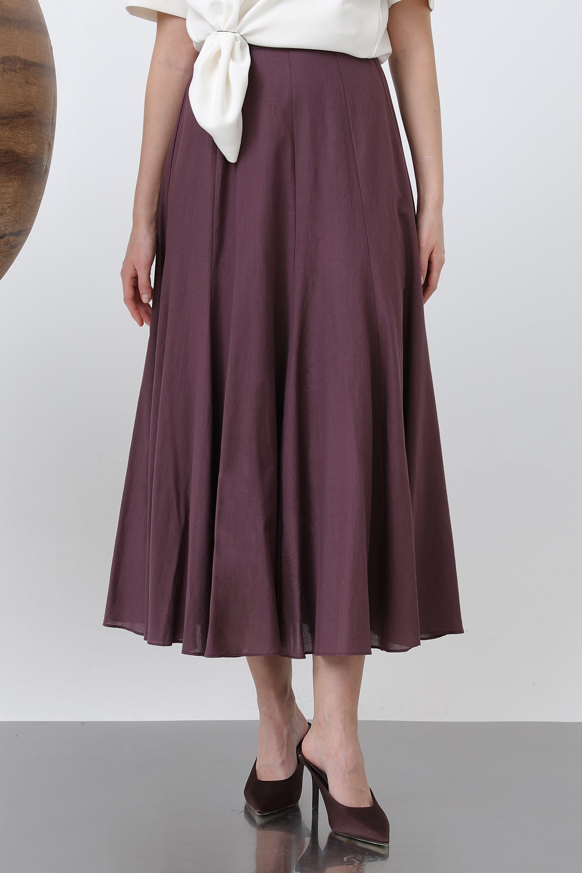Kadın Uzun Vual Etek -32257ETK BURGUNDY