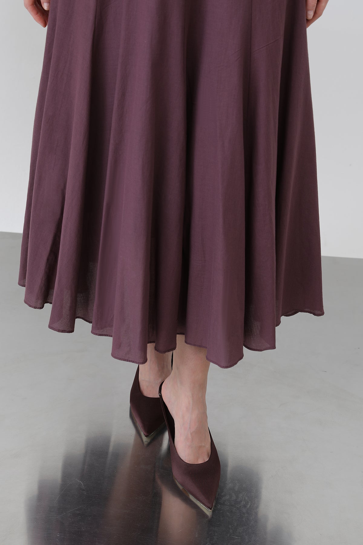 Kadın Uzun Vual Etek -32257ETK BURGUNDY