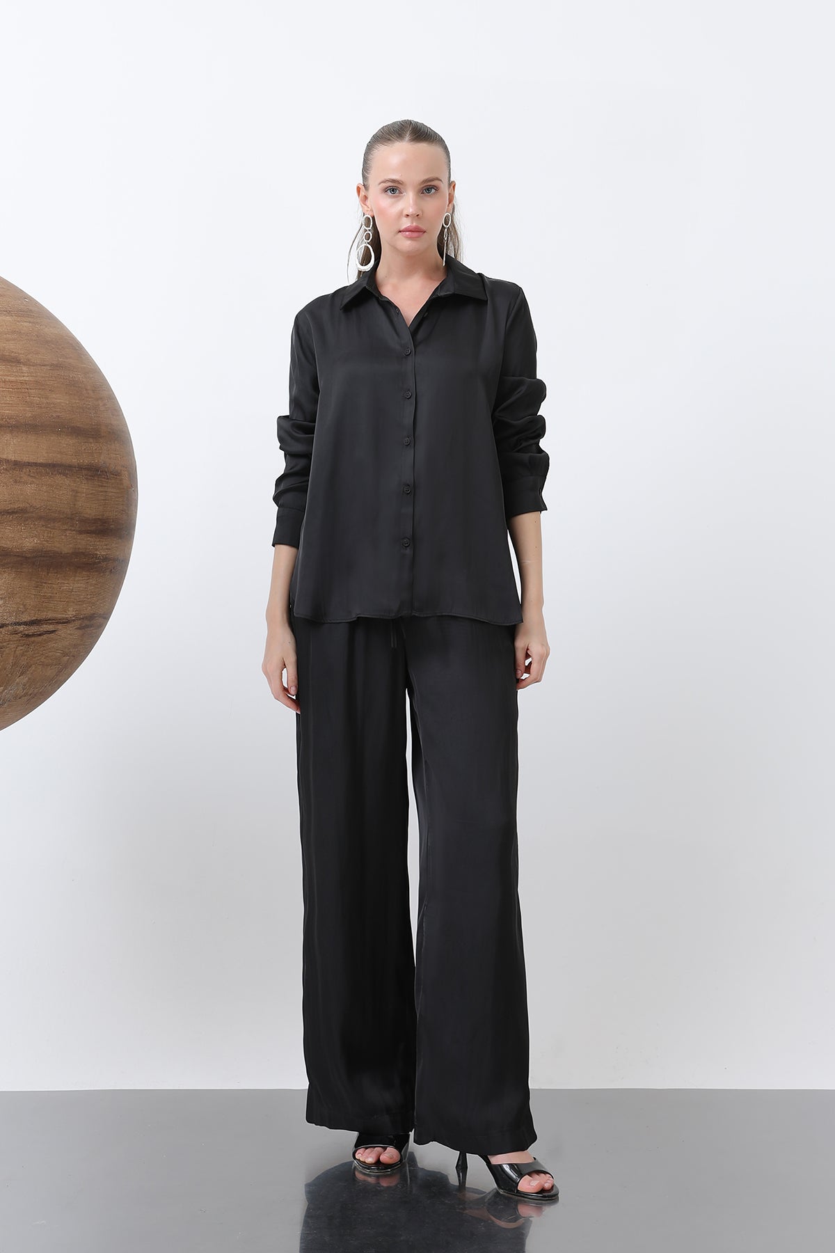 Kadın Saten Gömlek - 32258GML BLACK