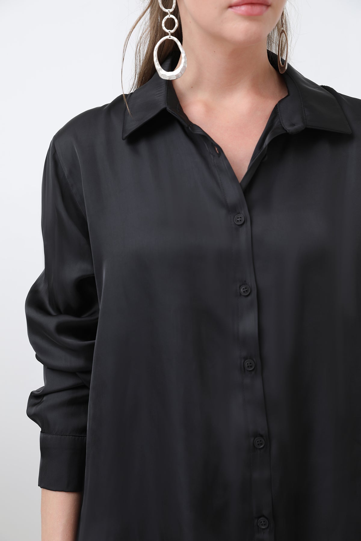 Kadın Saten Gömlek - 32258GML BLACK