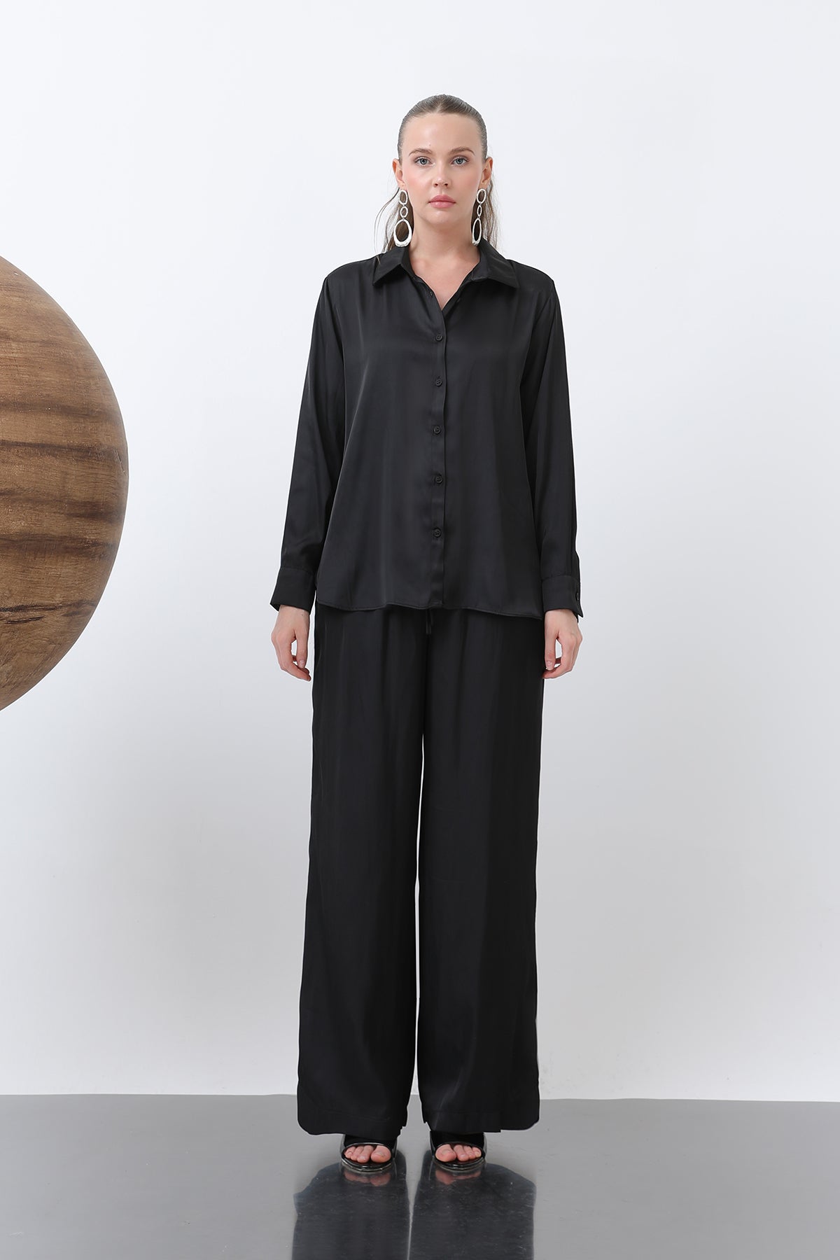 Kadın Saten Gömlek - 32258GML BLACK