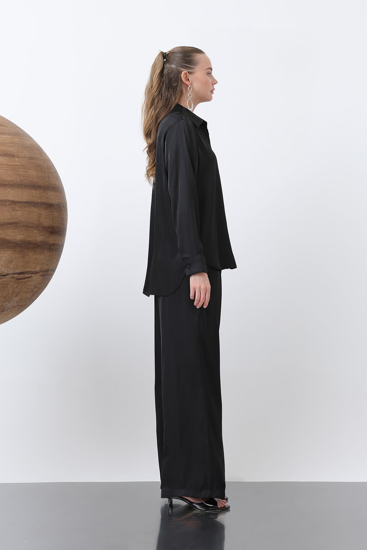 Kadın Saten Gömlek - 32258GML BLACK