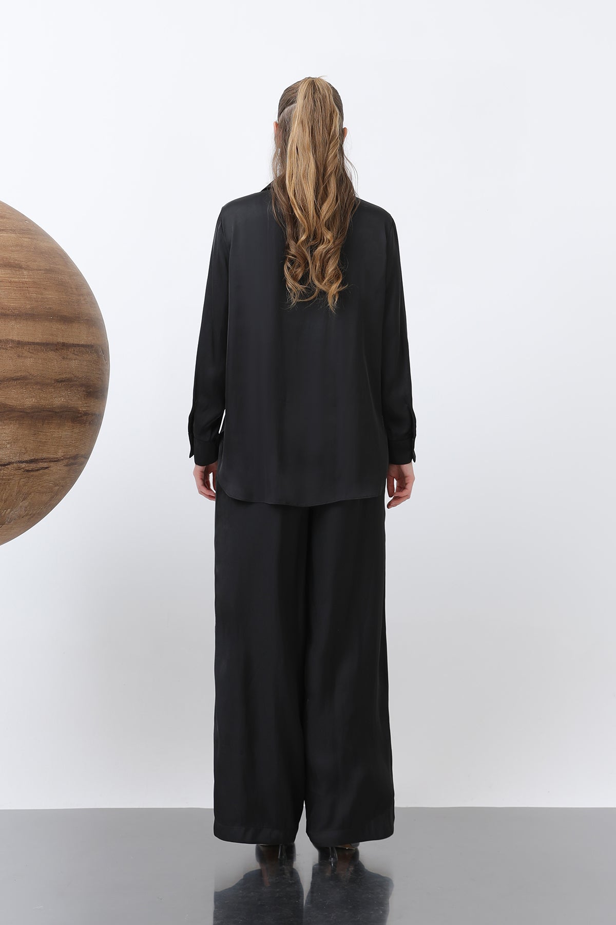 Kadın Saten Gömlek - 32258GML BLACK