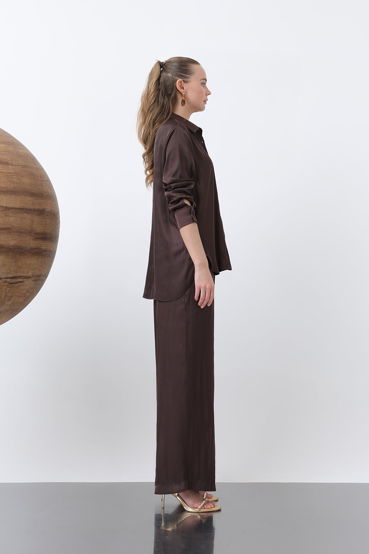 Kadın Saten Gömlek - 32258GML BURGUNDY