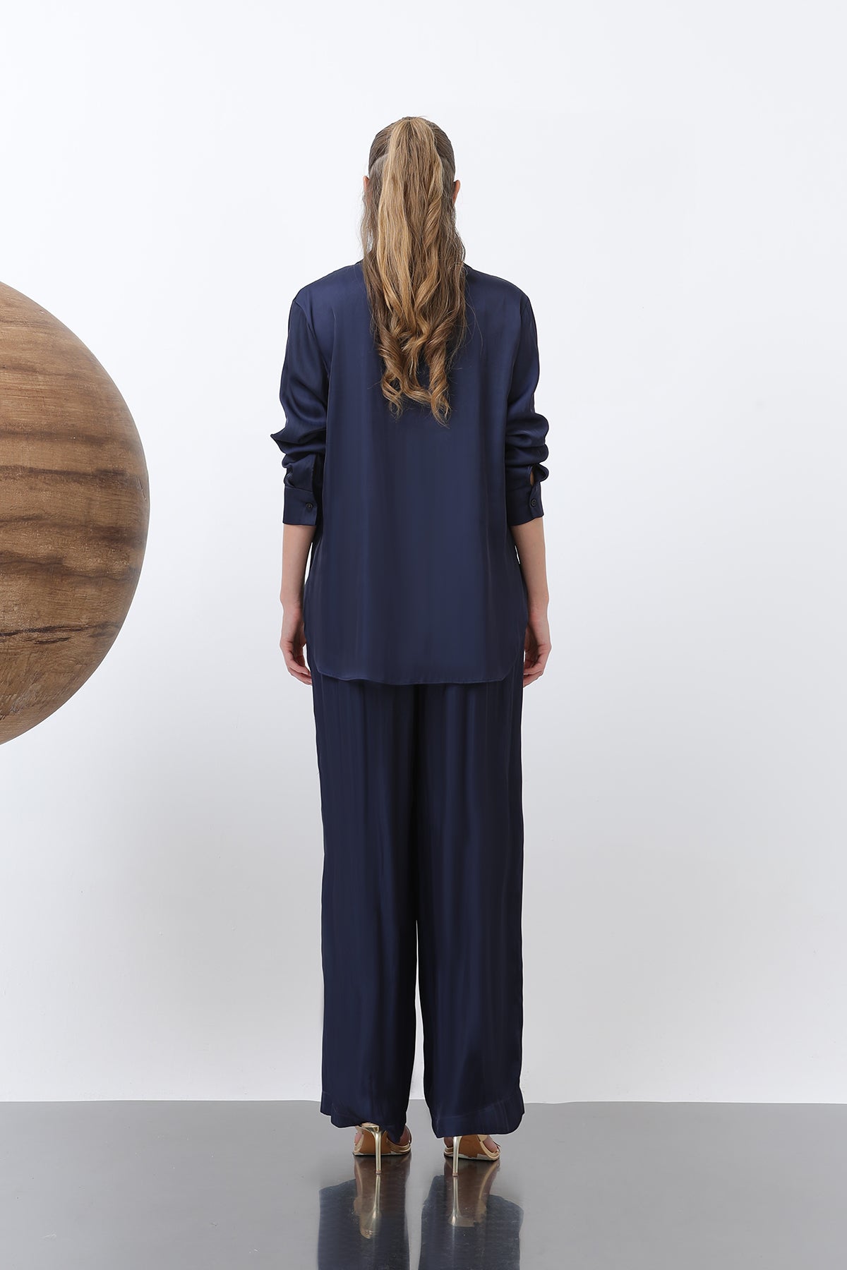 Kadın Saten Belden Bağlamalı Pantalon - 32259PNT NAVY
