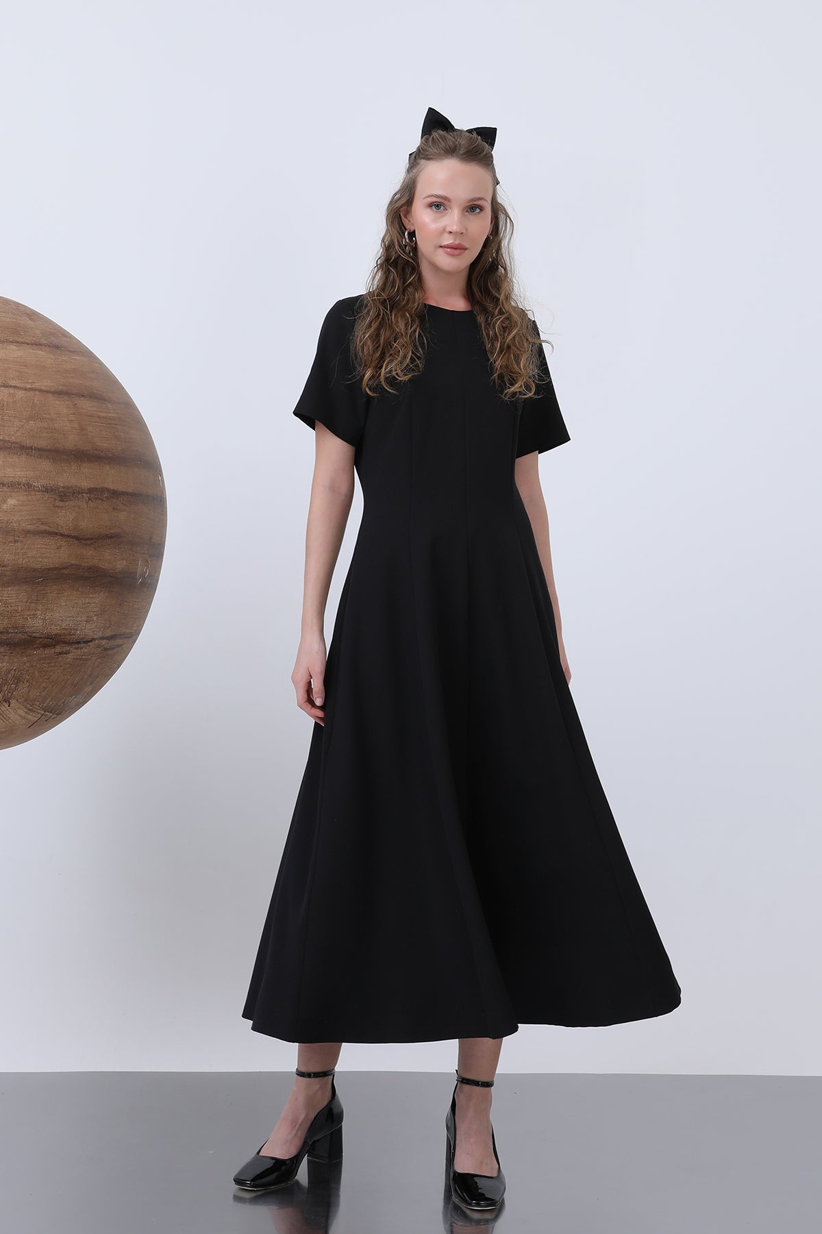 Kadın Kısa Kollu Midi Elbise -32266ELB BLACK