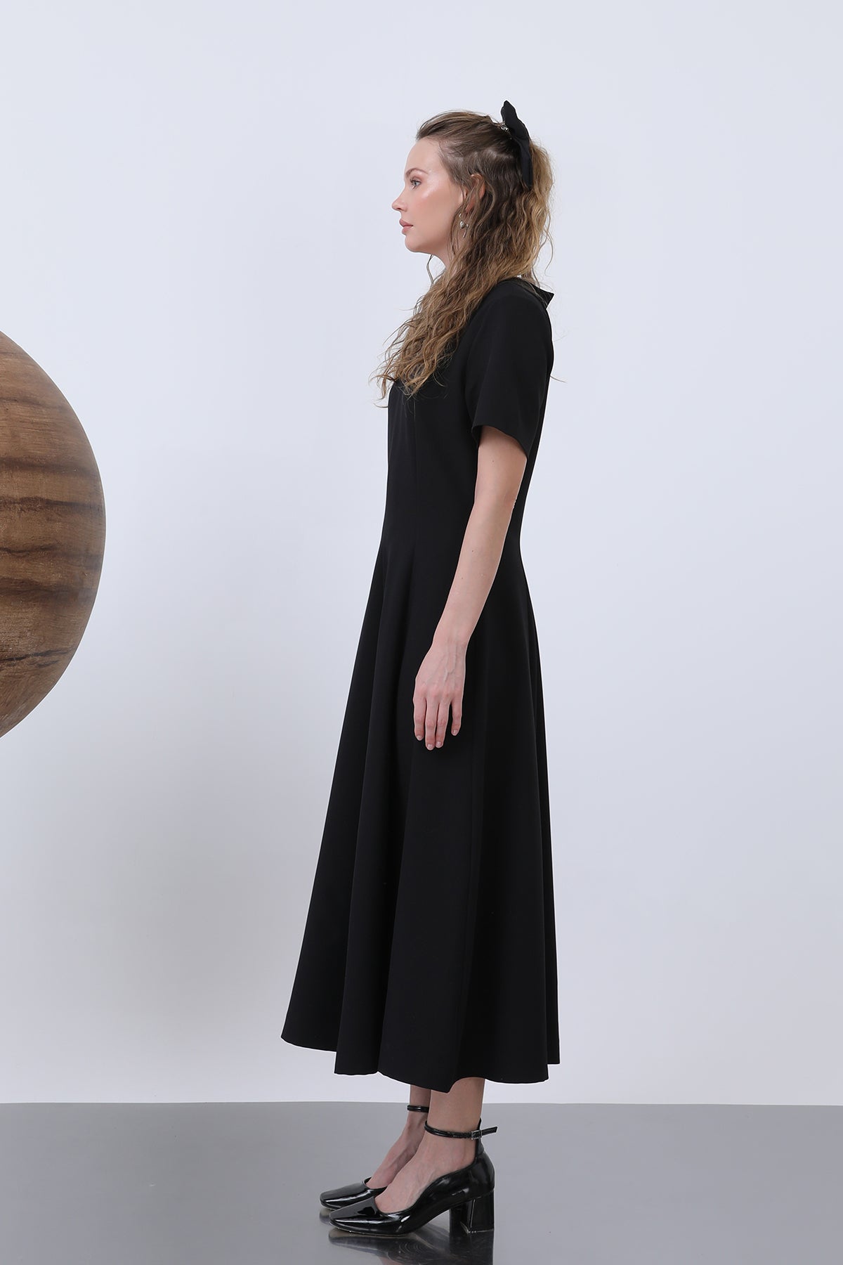 Kadın Kısa Kollu Midi Elbise -32266ELB BLACK