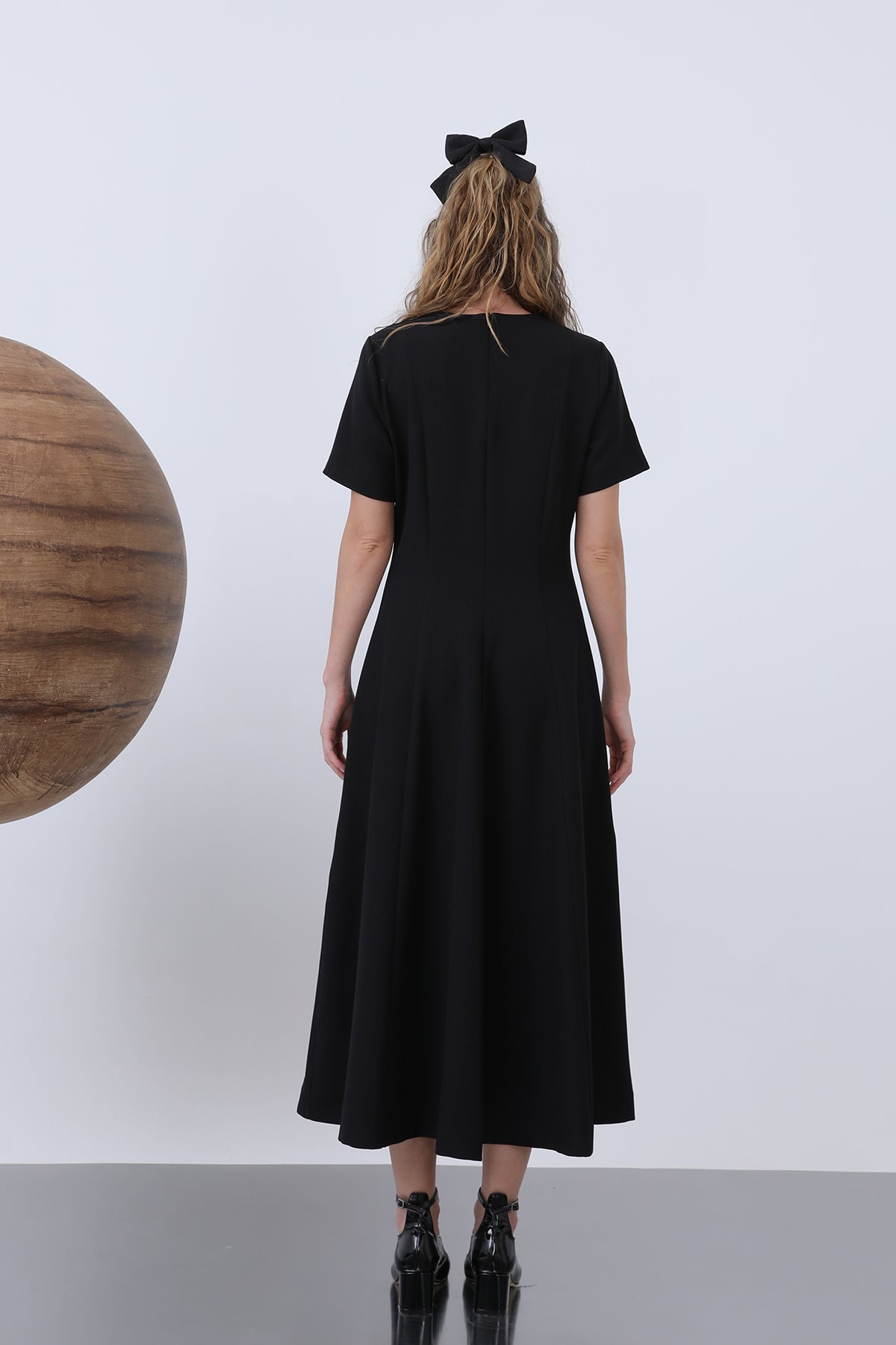 Kadın Kısa Kollu Midi Elbise -32266ELB BLACK