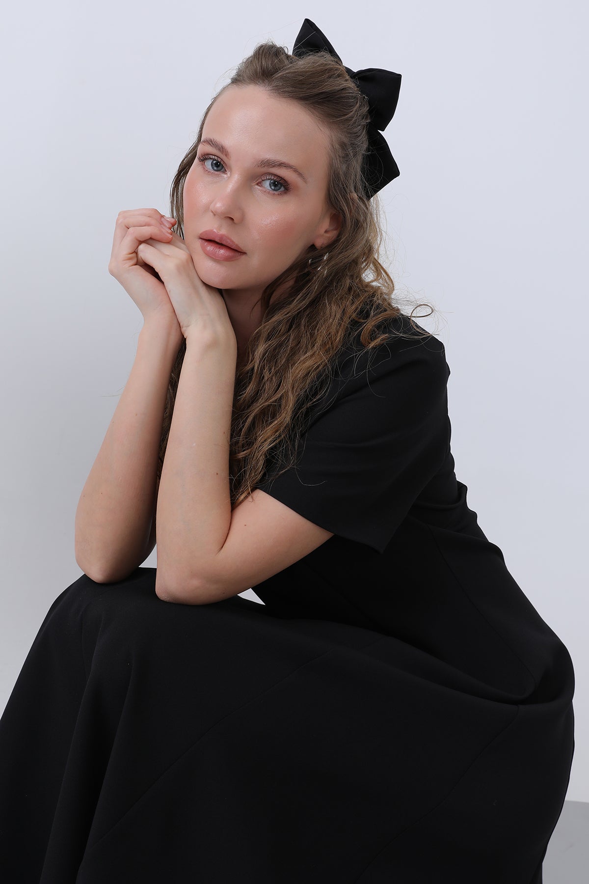 Kadın Kısa Kollu Midi Elbise -32266ELB BLACK