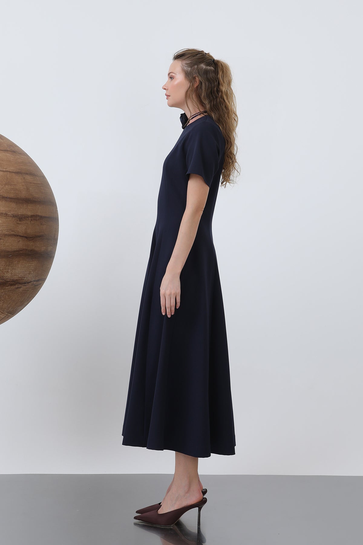 Kadın Kısa Kollu Midi Elbise -32266ELB NAVY