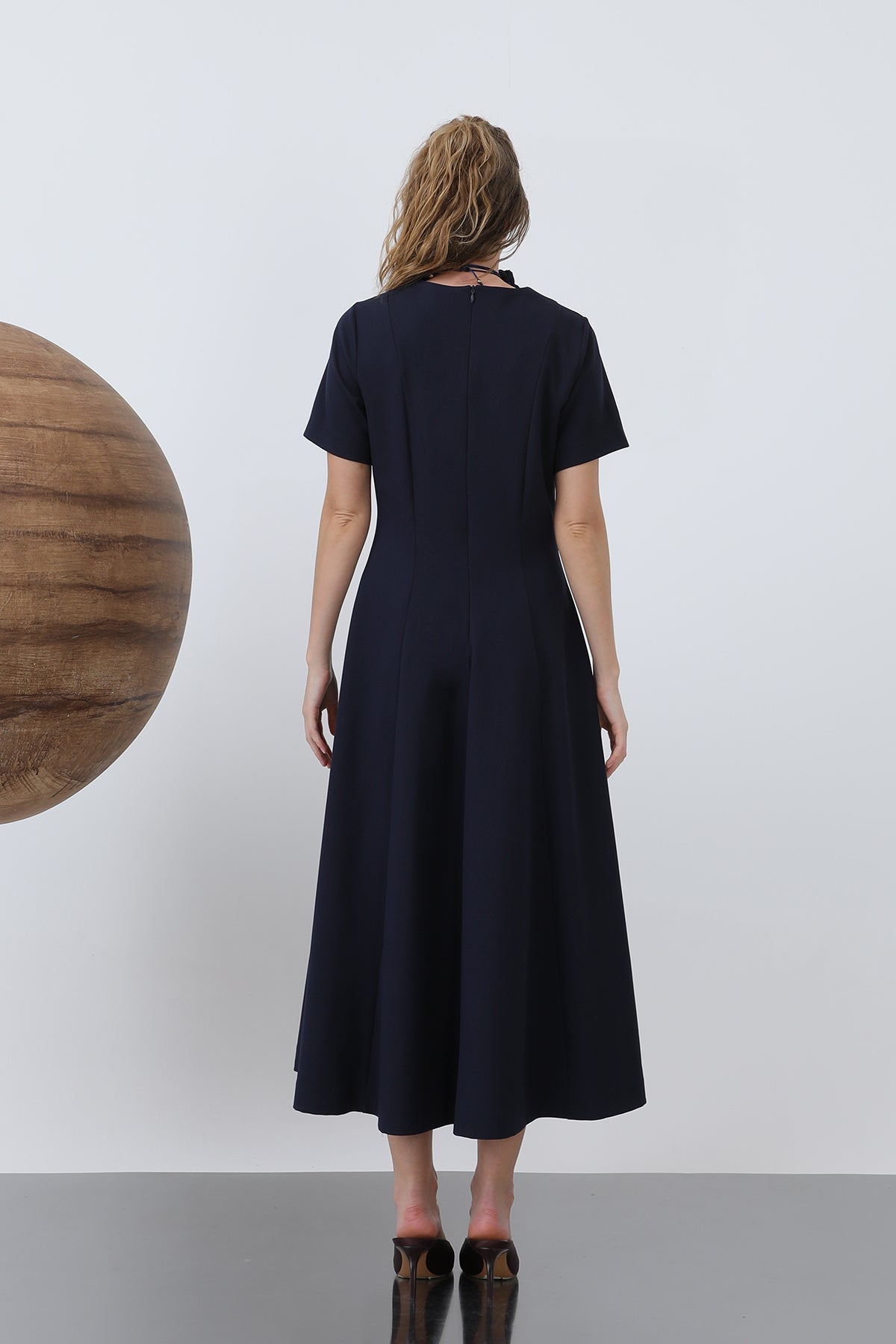 Kadın Kısa Kollu Midi Elbise -32266ELB NAVY