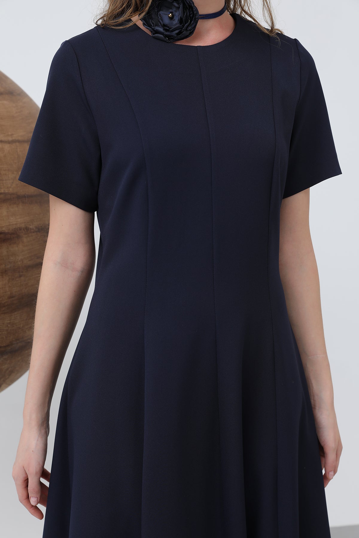 Kadın Kısa Kollu Midi Elbise -32266ELB NAVY