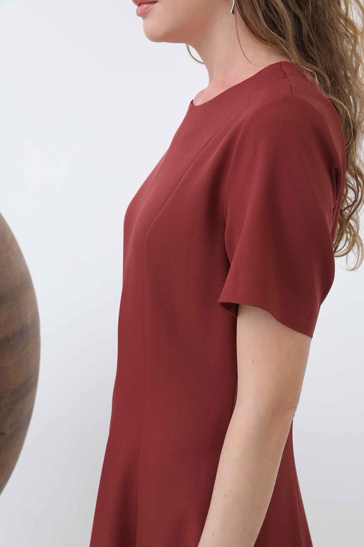 Kadın Kısa Kollu Midi Elbise -32266ELB BURGUNDY