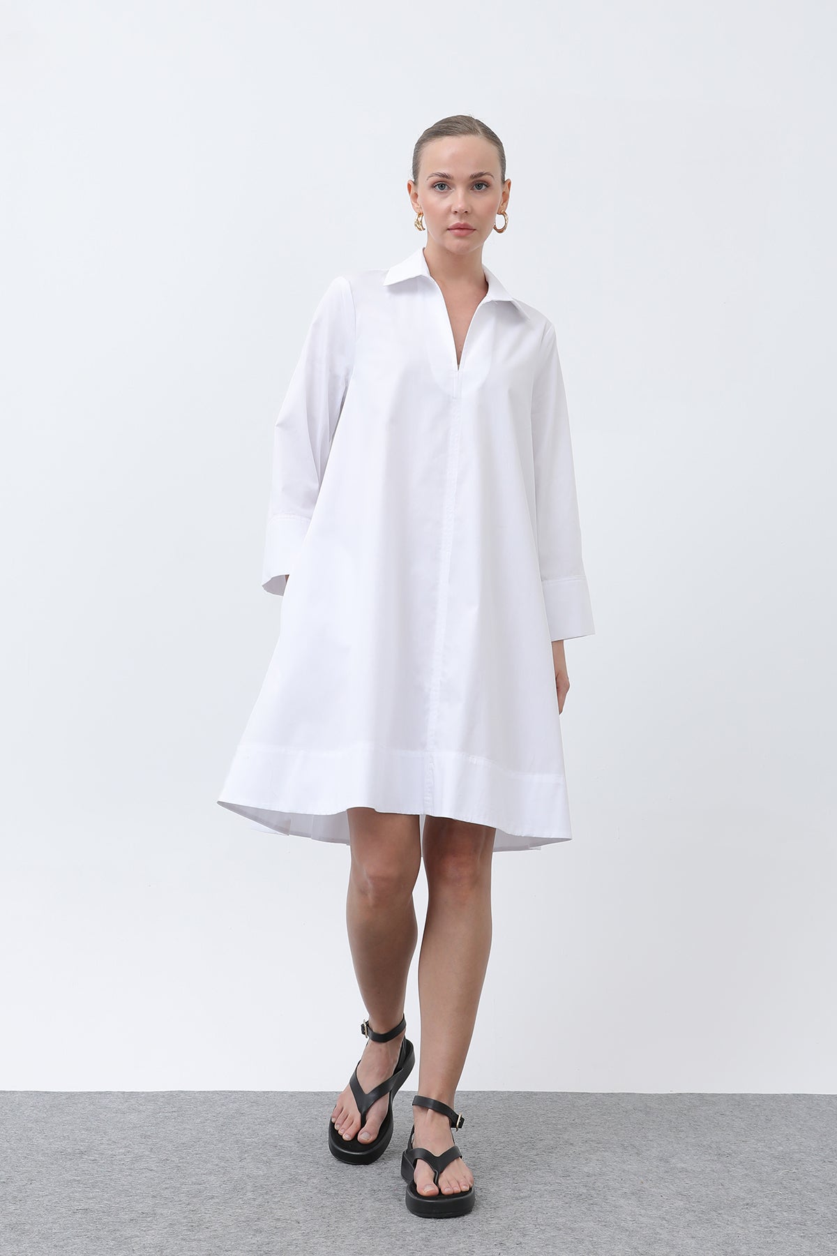 Kadın Poplin Mini Elbise -32274ELB ECRU