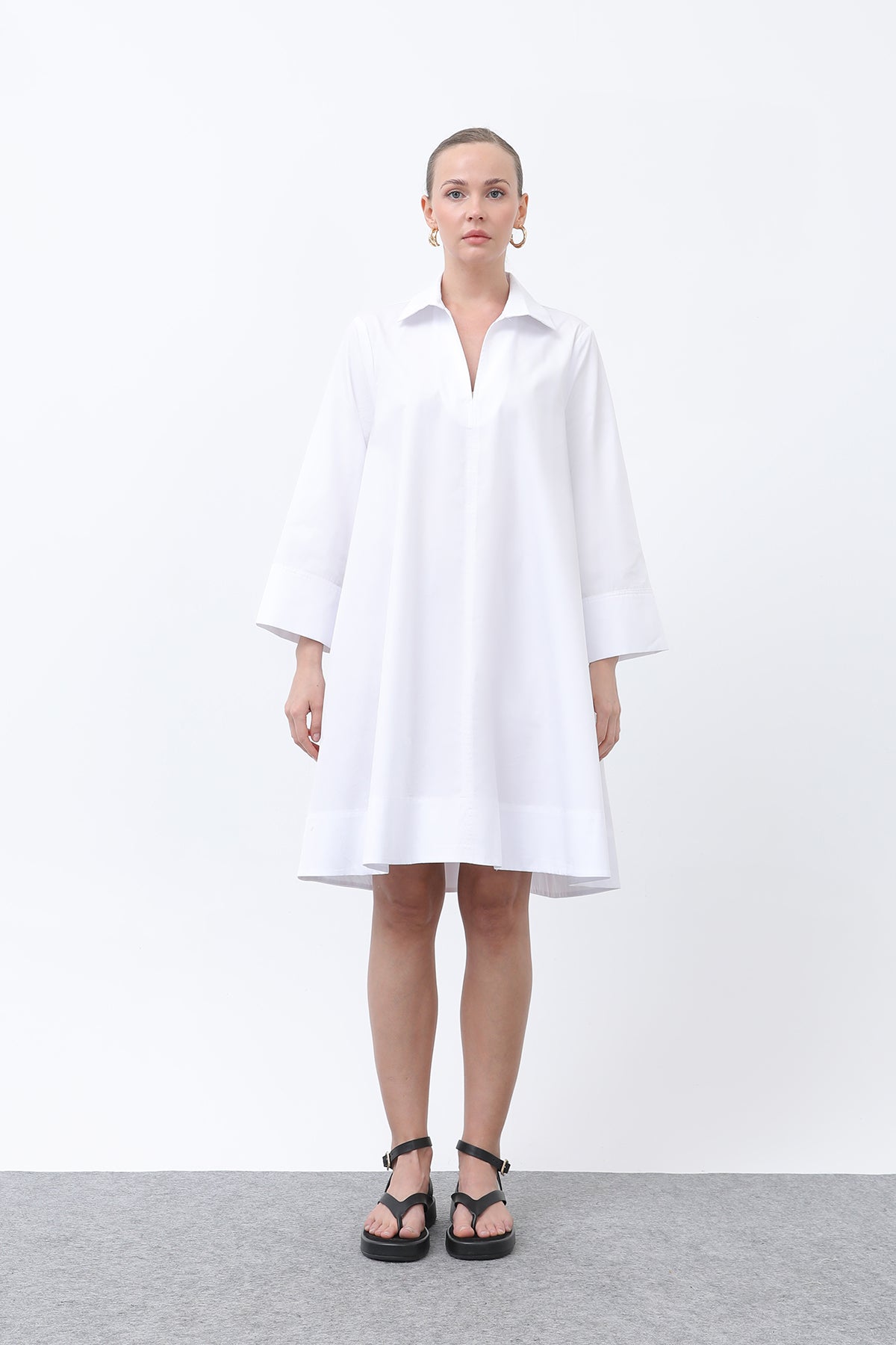 Kadın Poplin Mini Elbise -32274ELB ECRU