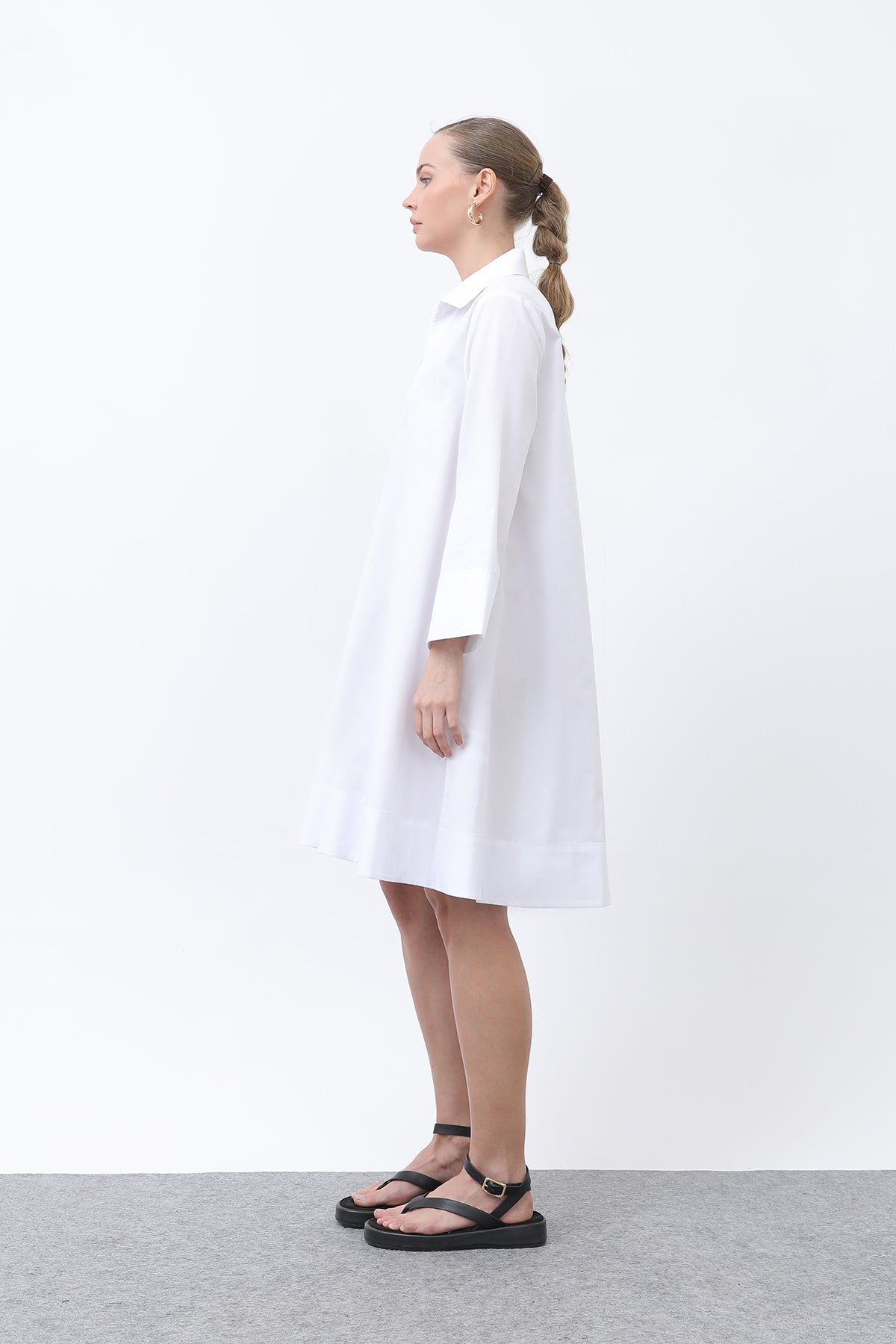 Kadın Poplin Mini Elbise -32274ELB ECRU