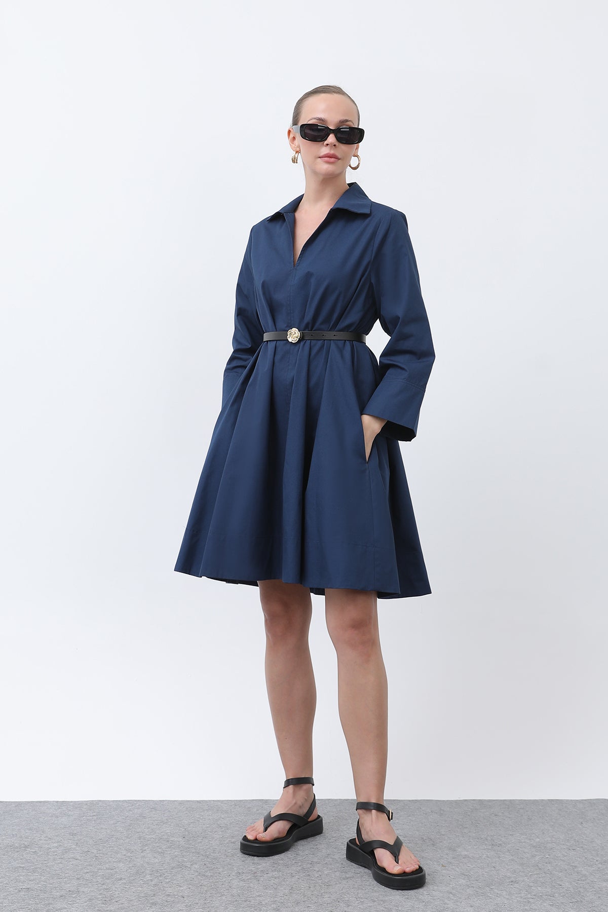 Kadın Poplin Mini Elbise -32274ELB NAVY